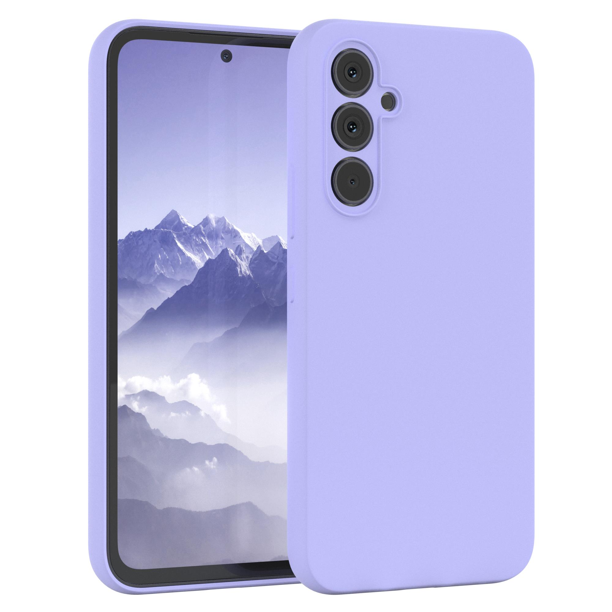Lila Telefon mit Hülle. Drei Kameras sichtbar. Das Telefon ist in einer Hülle.