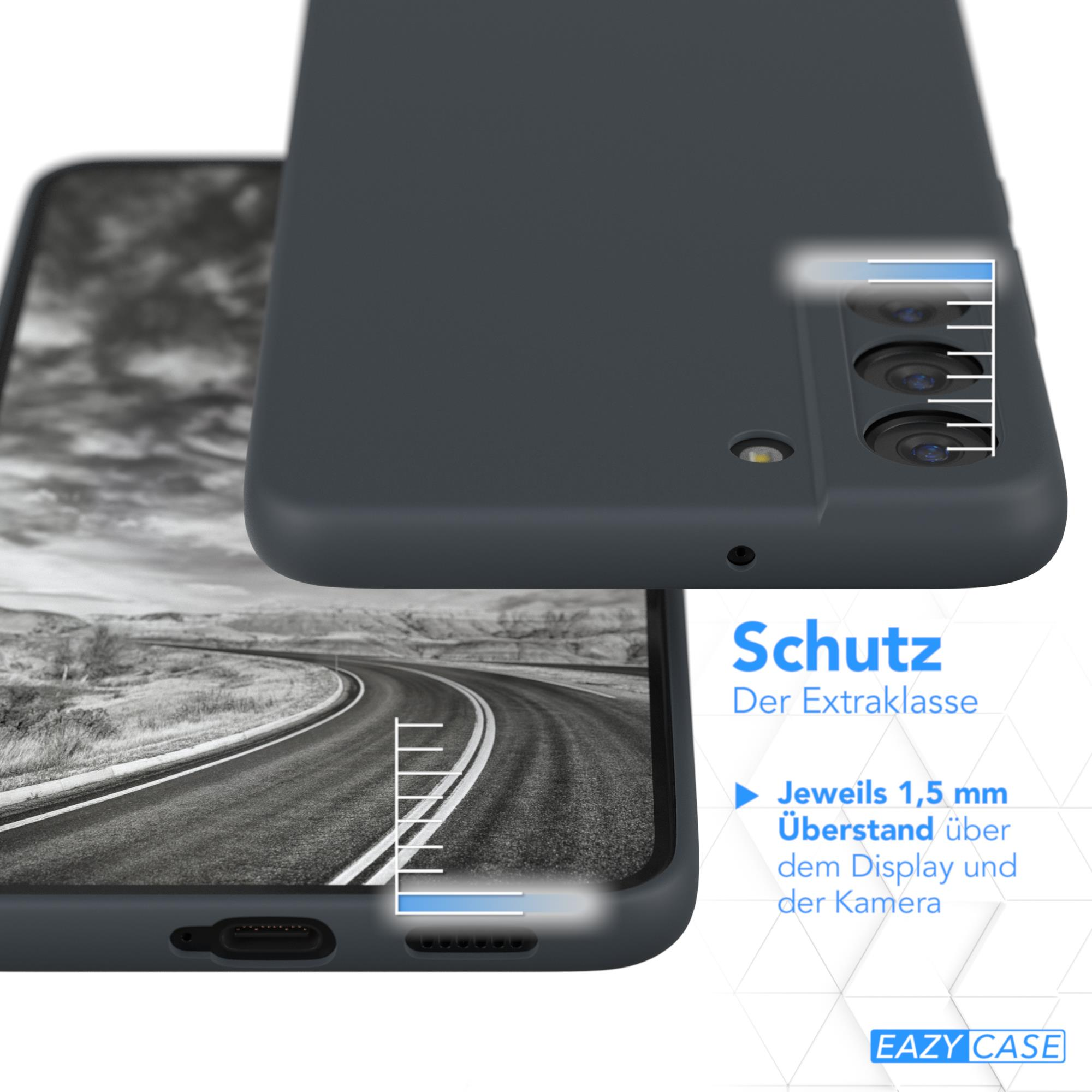 Eine Handyhülle über einem Telefon, mit Straßenhintergrund und Text.