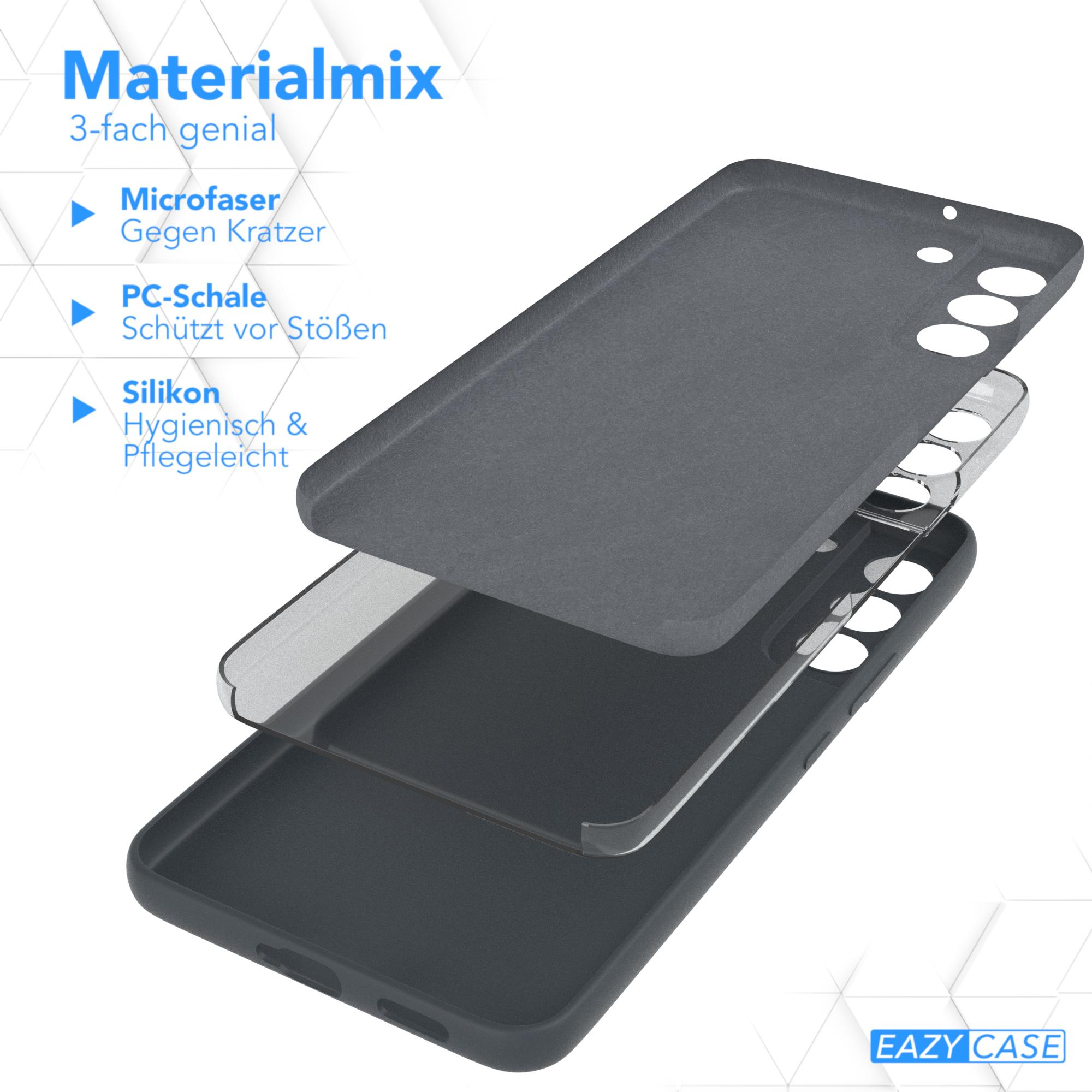 Handyhülle mit drei Schichten: Mikrofaser, PC-Schale und Silikon. Text: Materialmix.
