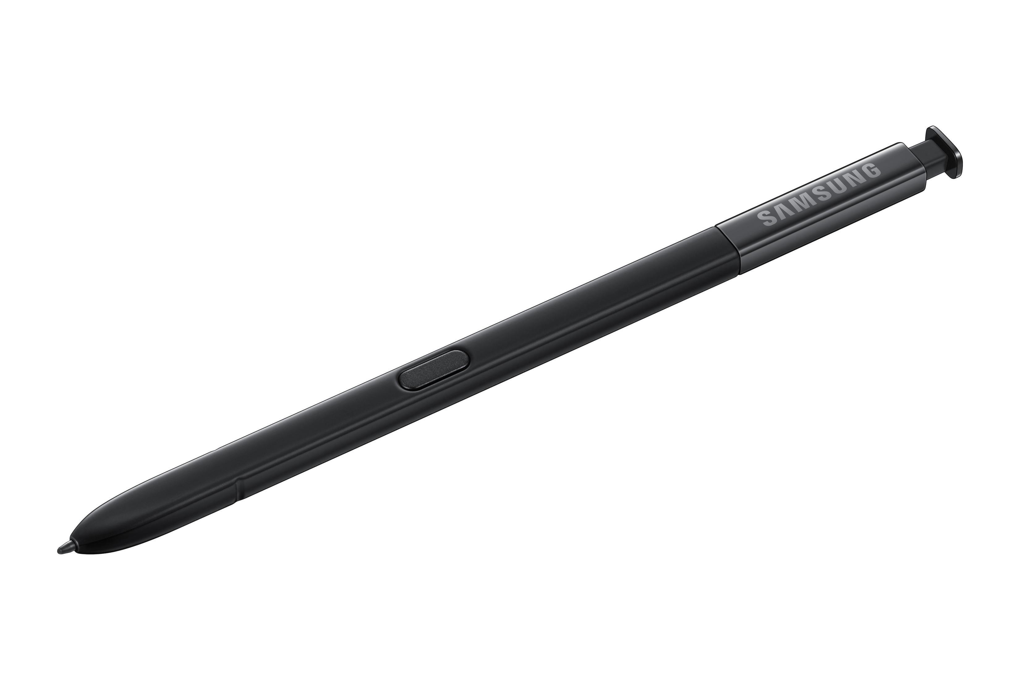 Schwarzer Samsung-Eingabestift auf weißer Oberfläche.