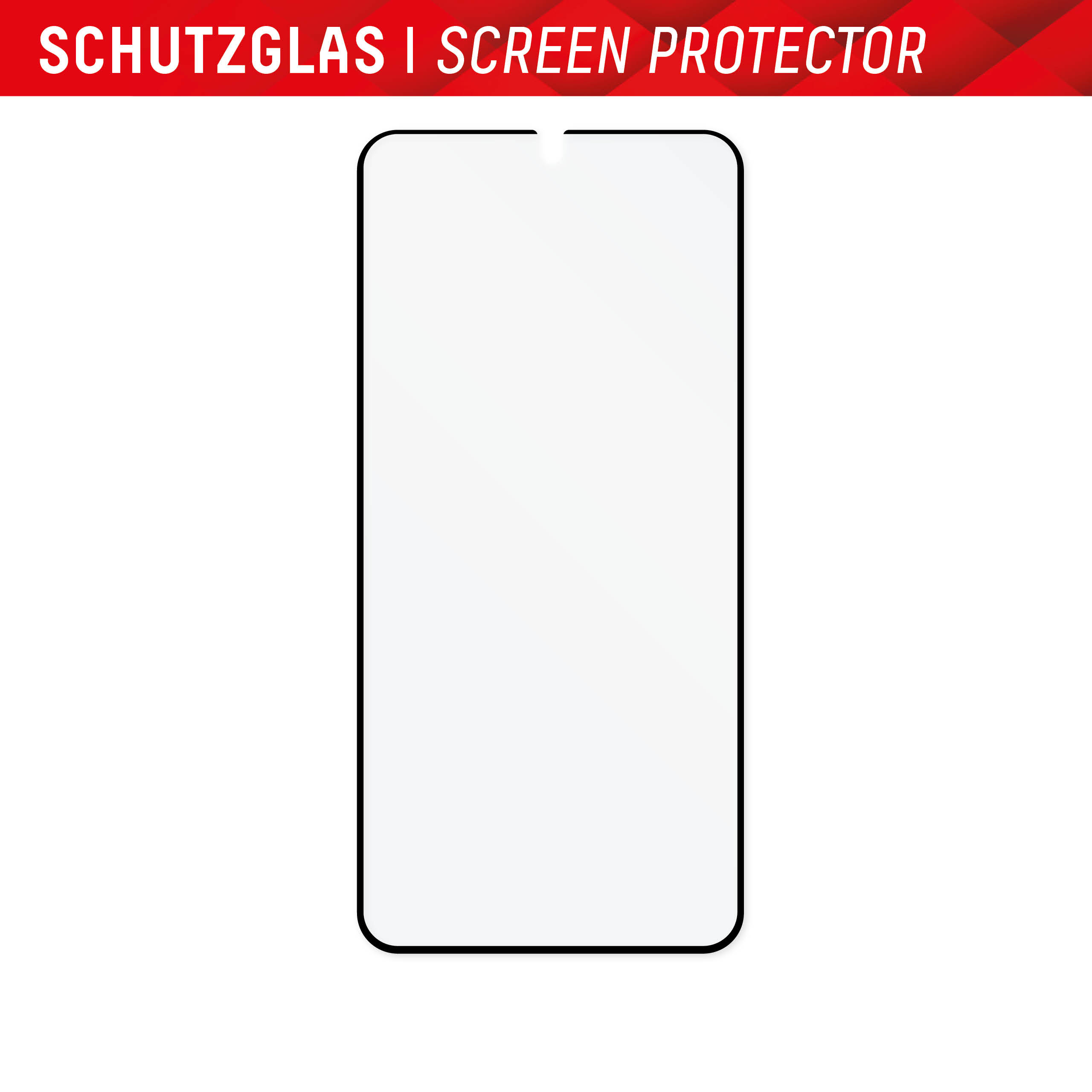 Transparenter Displayschutz für ein Smartphone auf weißem Hintergrund.