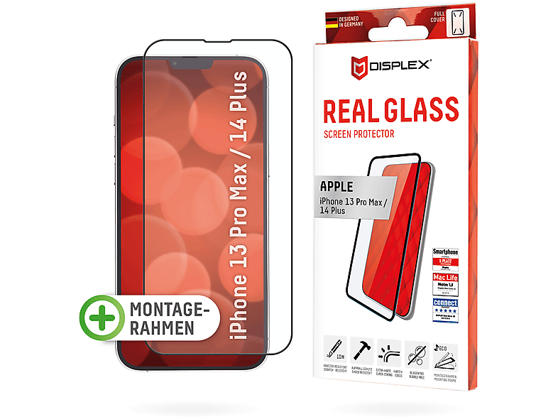 DISPLEX Real Glass für Plus/13 13 Max iPhone Plus, Apple 14 & Pro 14 Pro FC iPhone Max) Schutzglas(für Schutzfolie Apple