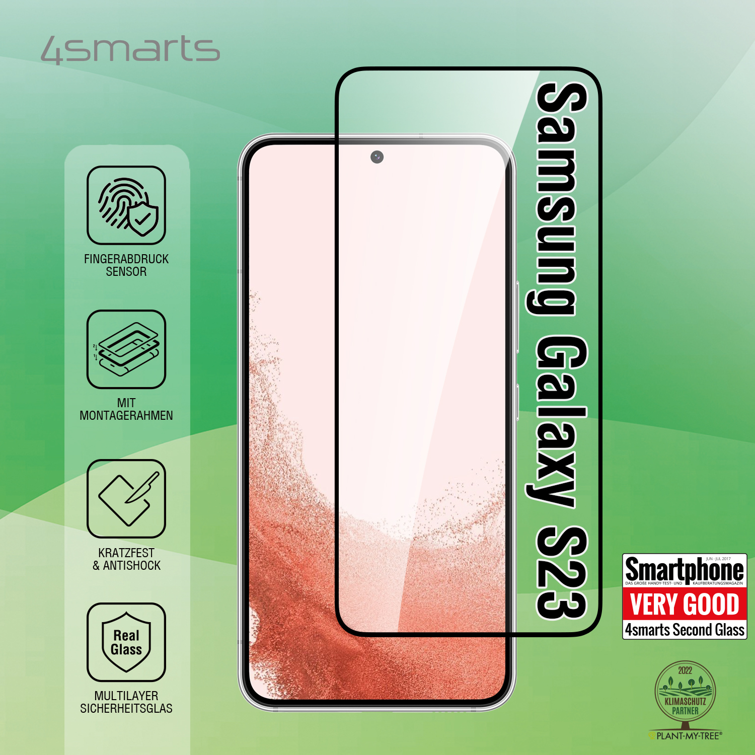 4SMARTS Second Glass Cover & Samsung S23 Schutzfolie UltraSonix S23) X-Pro Galaxy Full Schutzglas(für mit für Galaxy Samsung