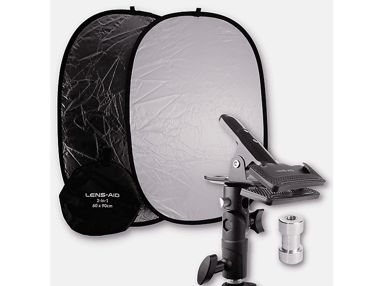 LENS-AID Faltreflektor 60x90cm inkl. Reflektorklemme, Fotostudio-Set, Mehrfarbig, passend für Studiofotografie