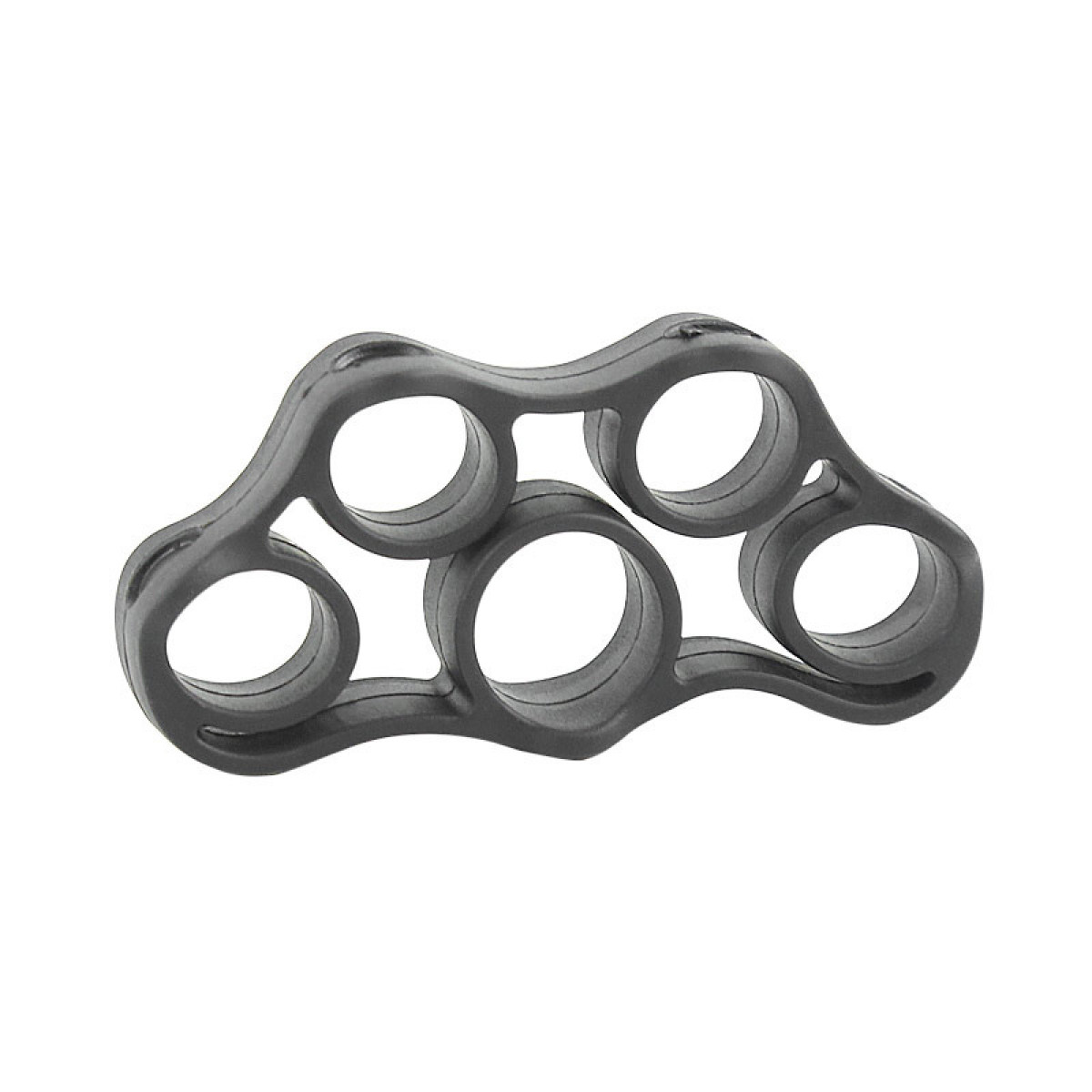 Ein schwarzes Handtrainingsgerät mit mehreren Fingerlöchern, das für das Handkrafttraining entwickelt wurde.