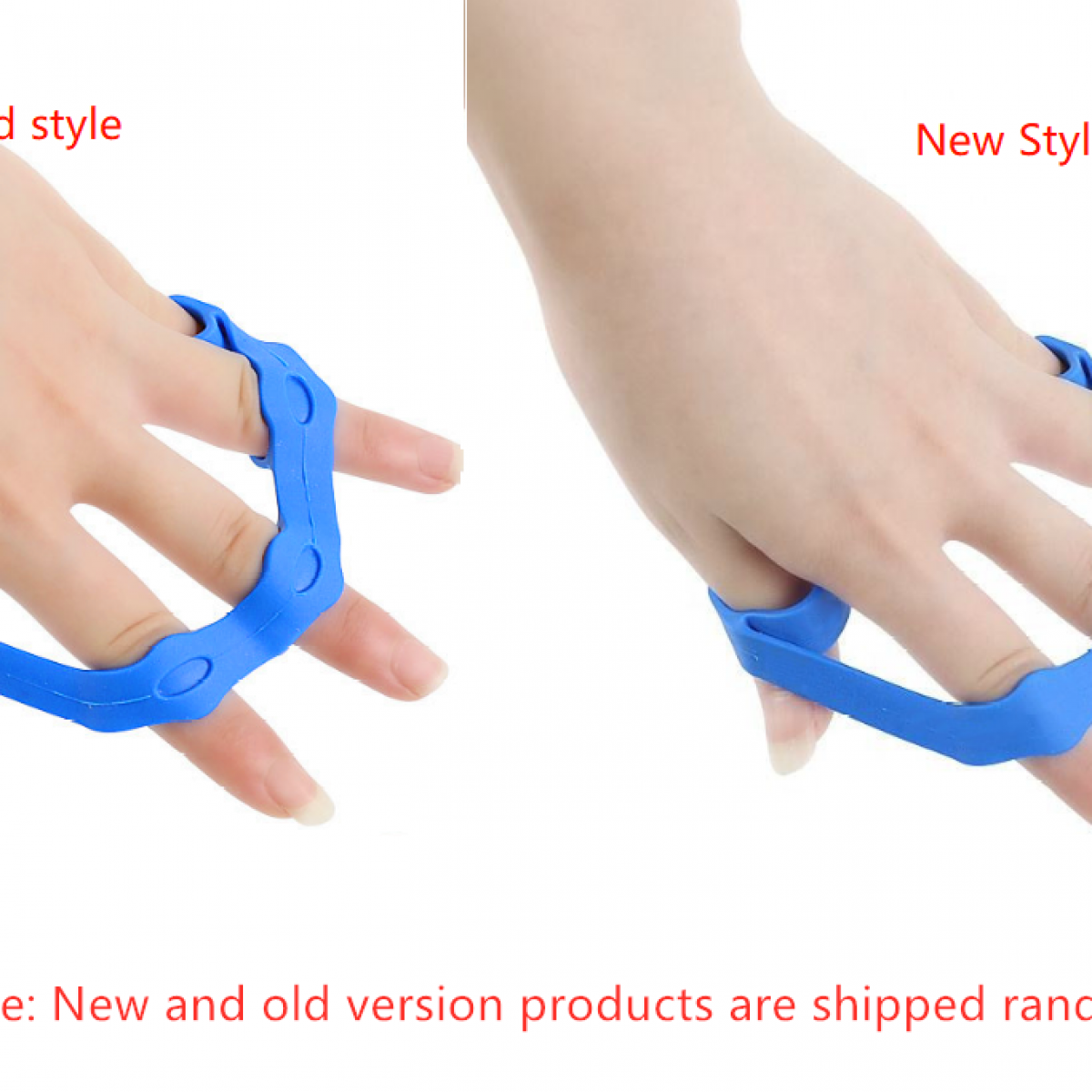 Zwei Hände mit blauen Fingerübungen. Eine ist die neue, eine die alte Version.