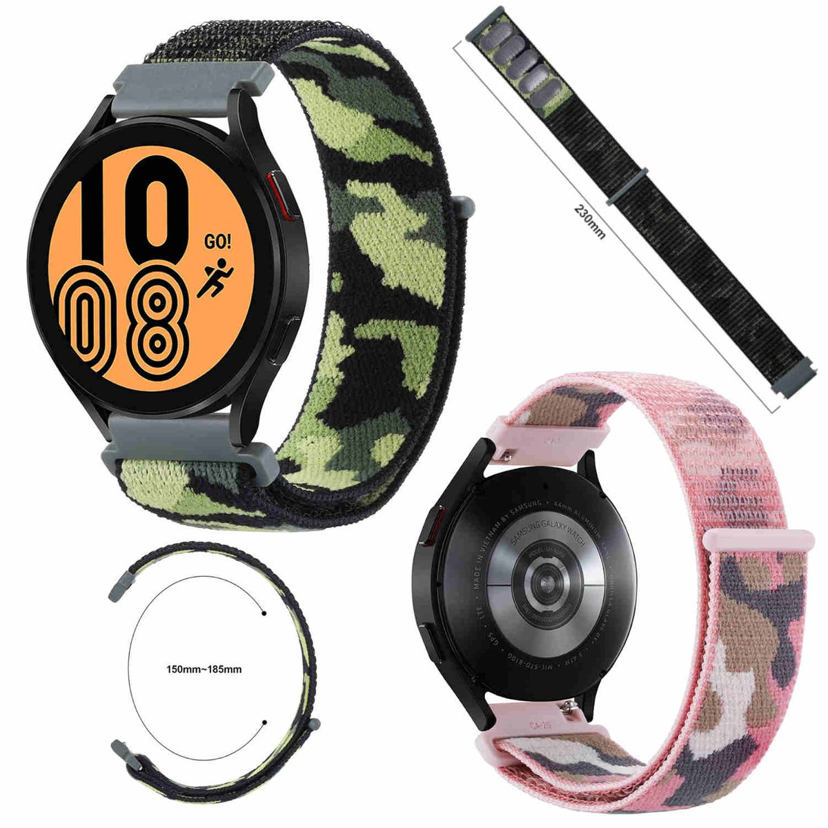 WIGENTO 46 mm, Ersatzarmband, Galaxy / Nylon Camouflage 5 D-Grün 6 / Camouflage / Band, mm 43 Classic / 42 mm 4 40 5 6 45mm / Watch Kunststoff Design 47 4 Pro 44 Samsung, / Watch Watch /