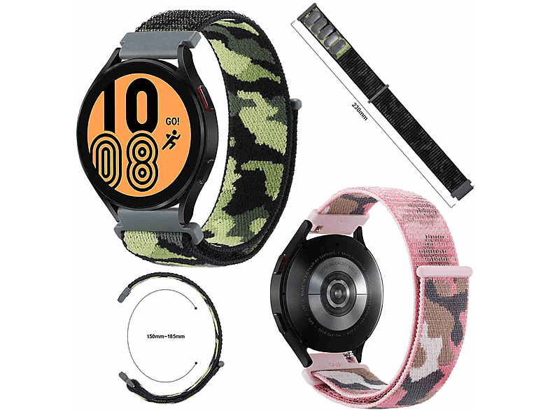 WIGENTO Kunststoff / Nylon Camouflage Design Band, Ersatzarmband, Samsung, Galaxy Watch 6 / 5 / 4 40 44 mm / Watch 5 Pro 45mm / Watch 6 / 4 Classic 43 47 mm / 42 46 mm, Camouflage D-Grün