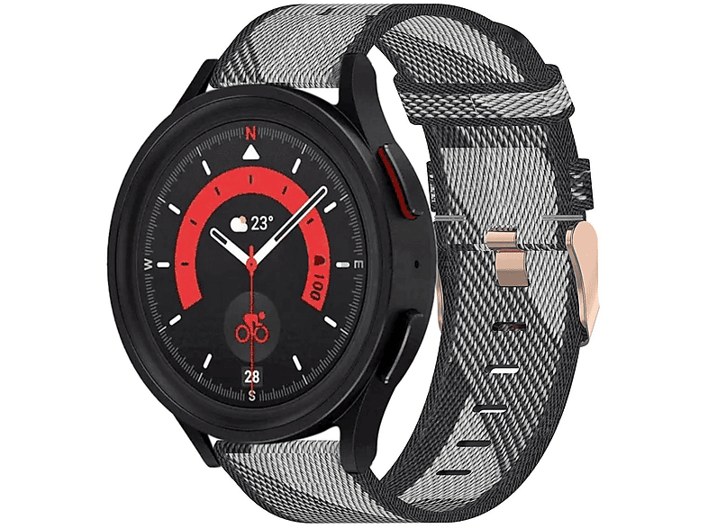 WIGENTO Gewebtes Nylon Armband Band Ersatz, Pro 6 5 5 mm, / / 42 45mm / Watch 40 43 Watch / / / 47 mm 46 4 44 Samsung, 6 4 Sport Ersatzarmband, Classic mm Grau Galaxy Watch