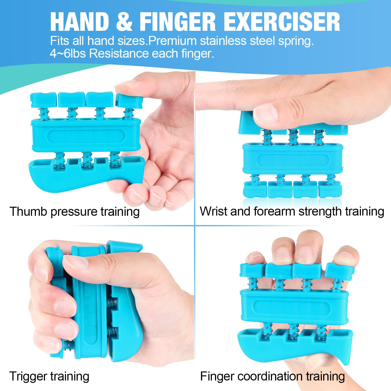 Ćwiczenia dłoni z różnymi ćwiczeniami i przykładami użycia.