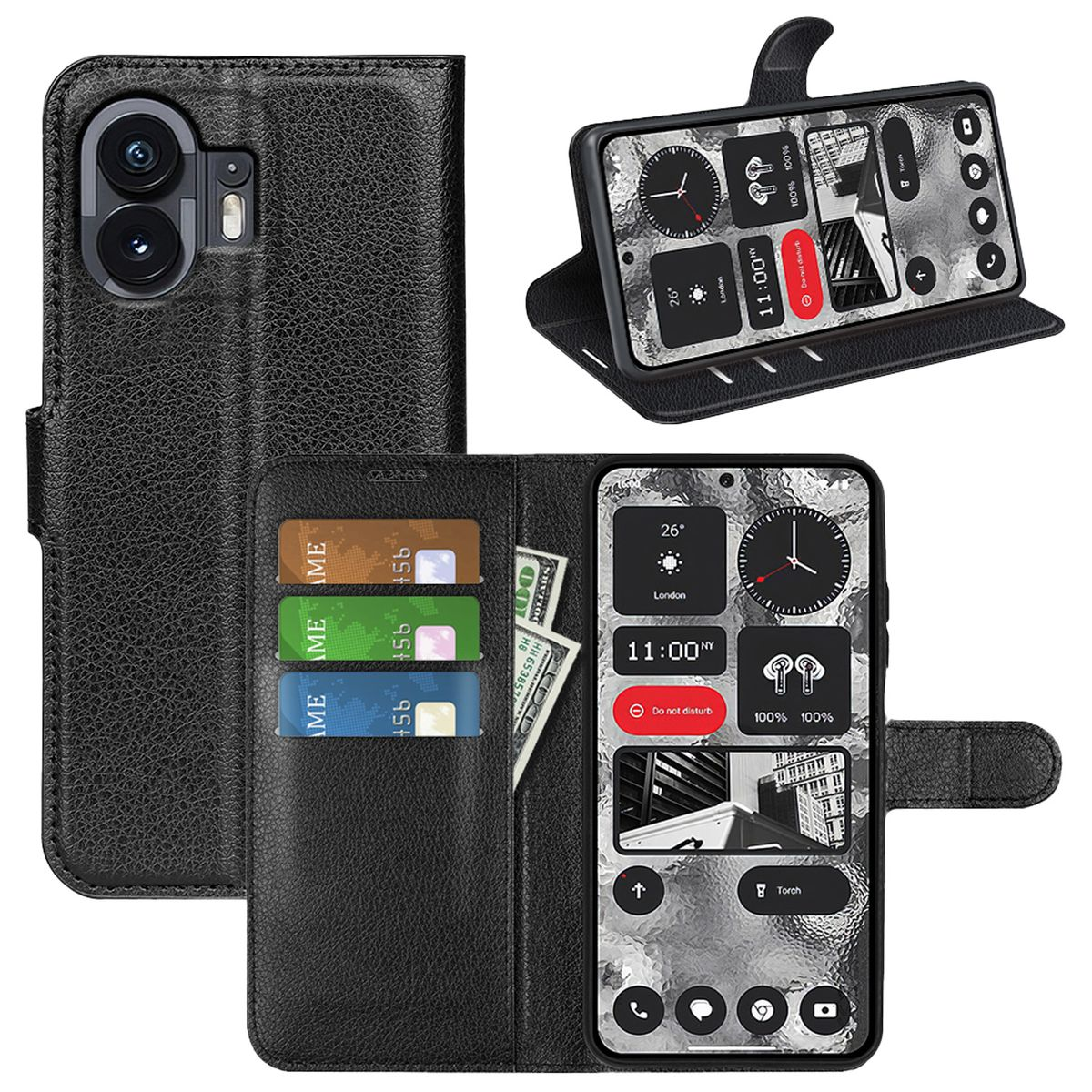 Book & 2, Phone Geld Wallet Nothing Schwarz Bookcover, Phone, Fach, mit Tasche WIGENTO Kreditkarten