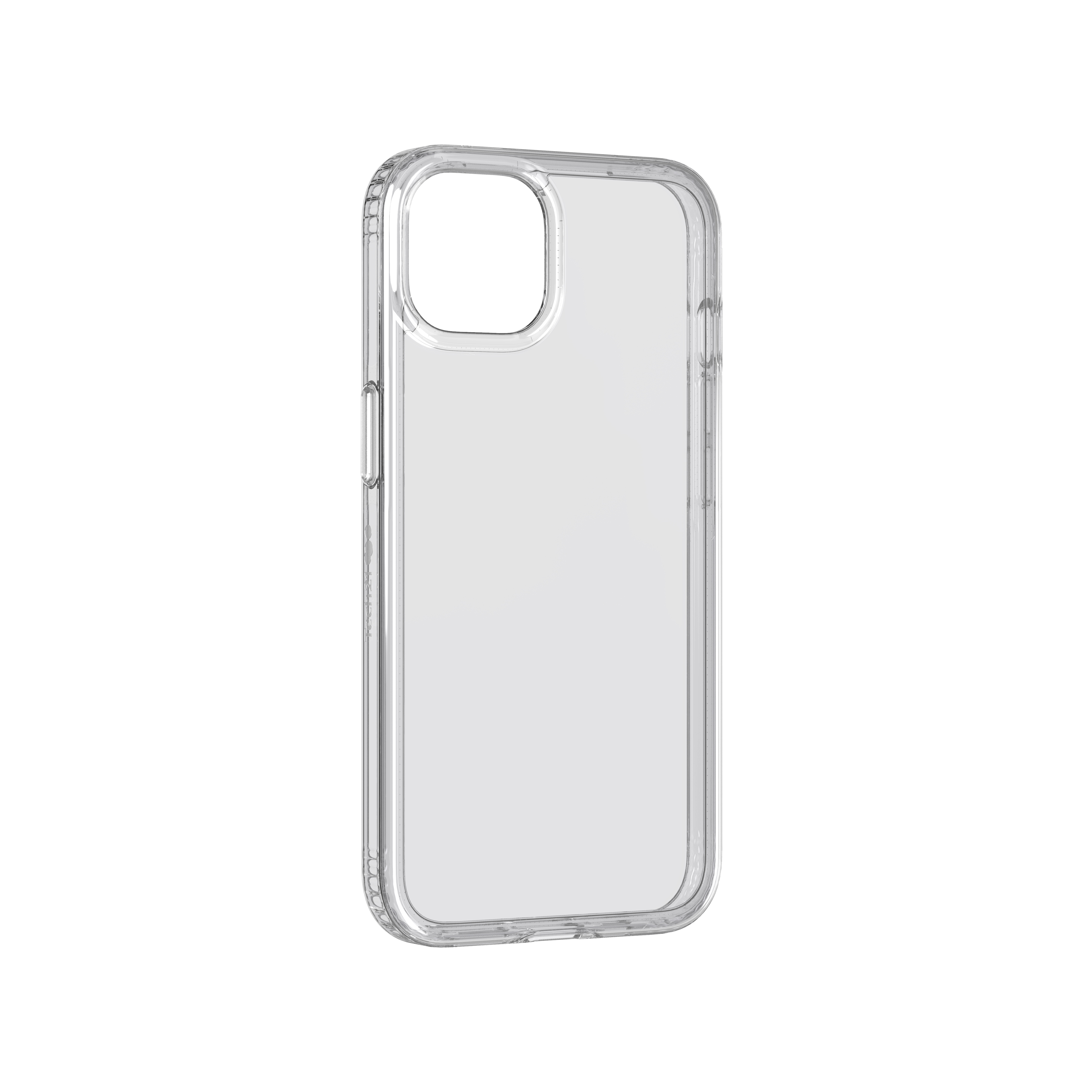 Klare Handyhülle, transparent, mit schwarzem Hintergrund. Zeigt die Kamera und die Ränder des Telefons.