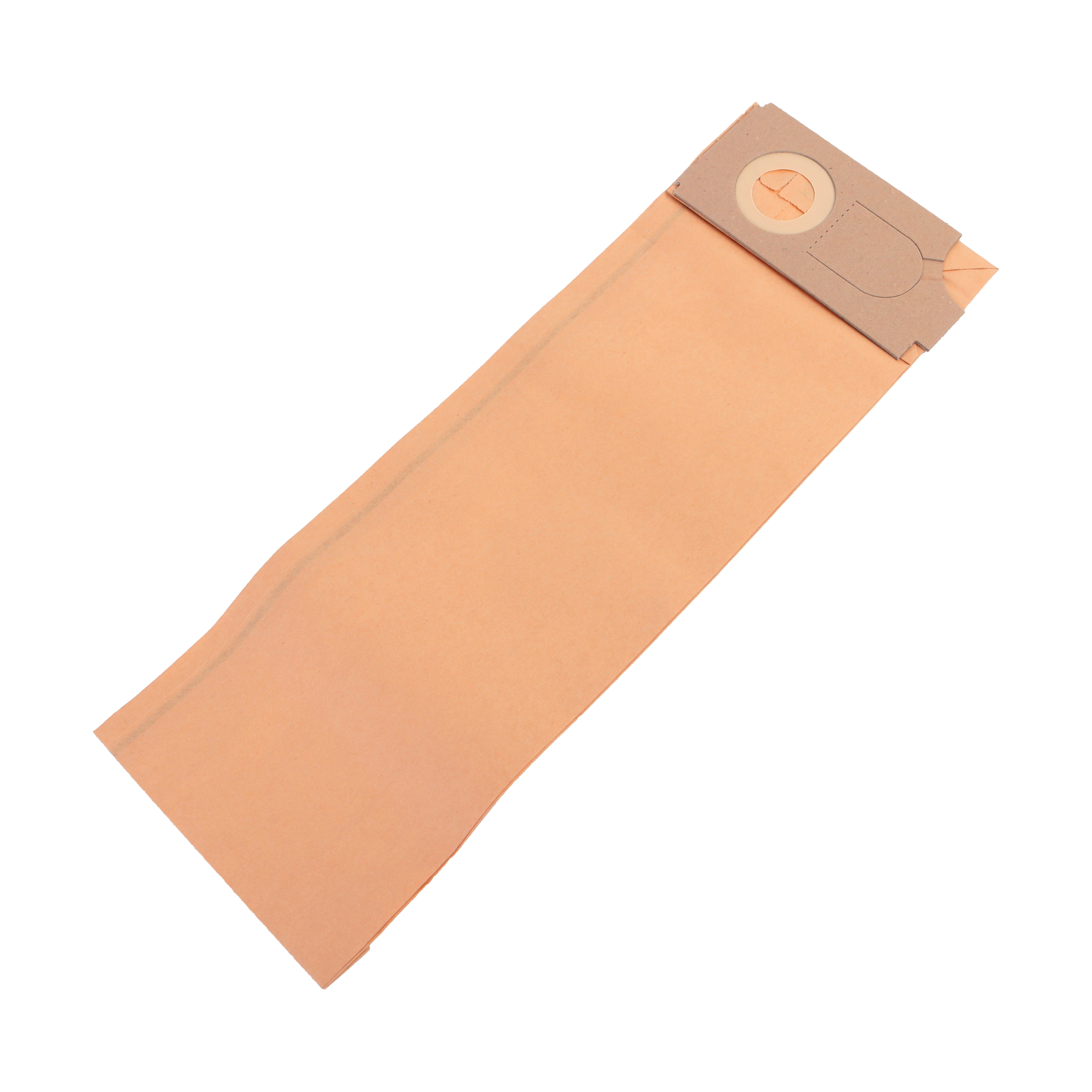 Staubbeutel, orange-braun, diagonal auf weißer Oberfläche. Oben eine braune Öffnung.
