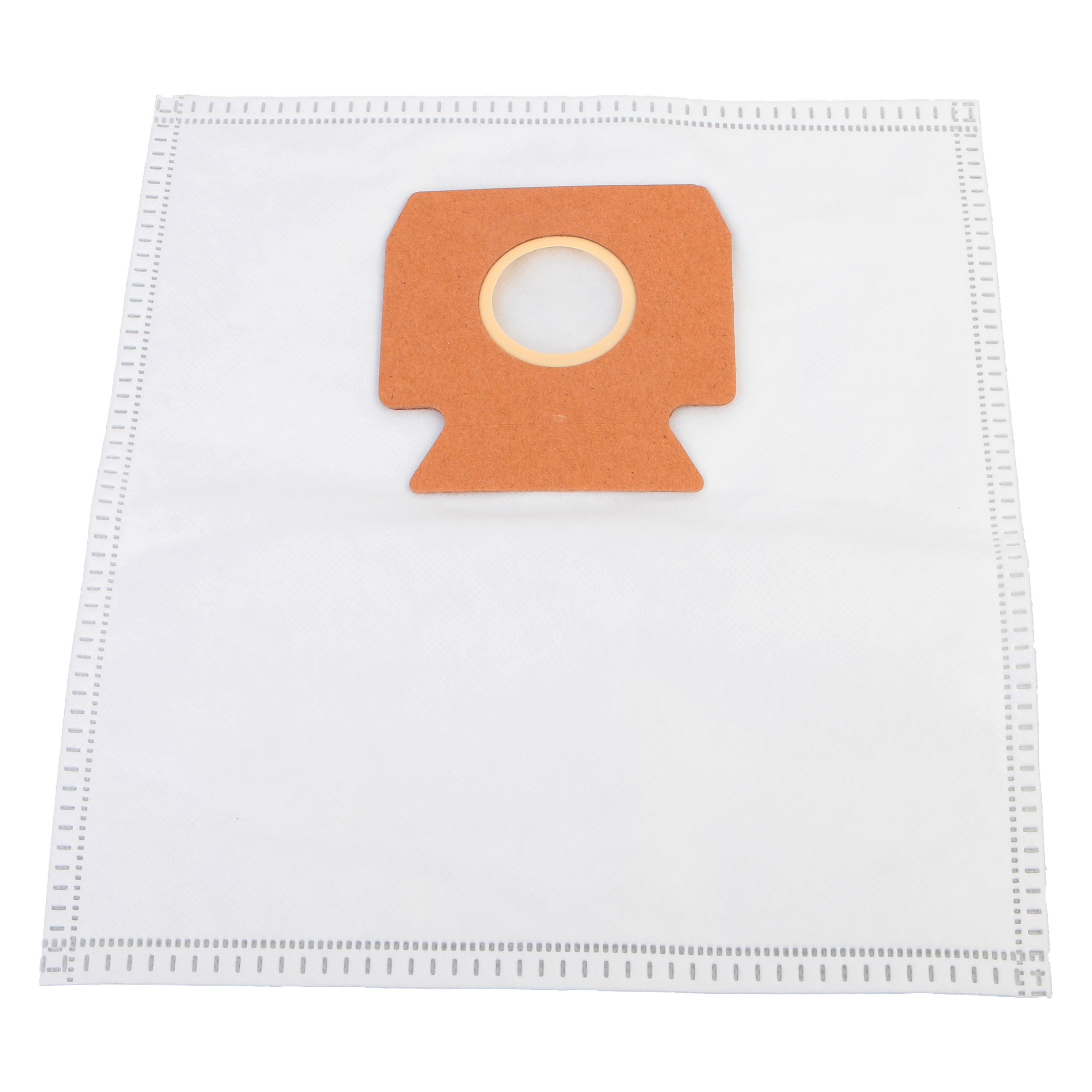 Weißer Staubsaugerbeutel mit einer orangefarbenen Papieröffnung. Perforiert an den Rändern.