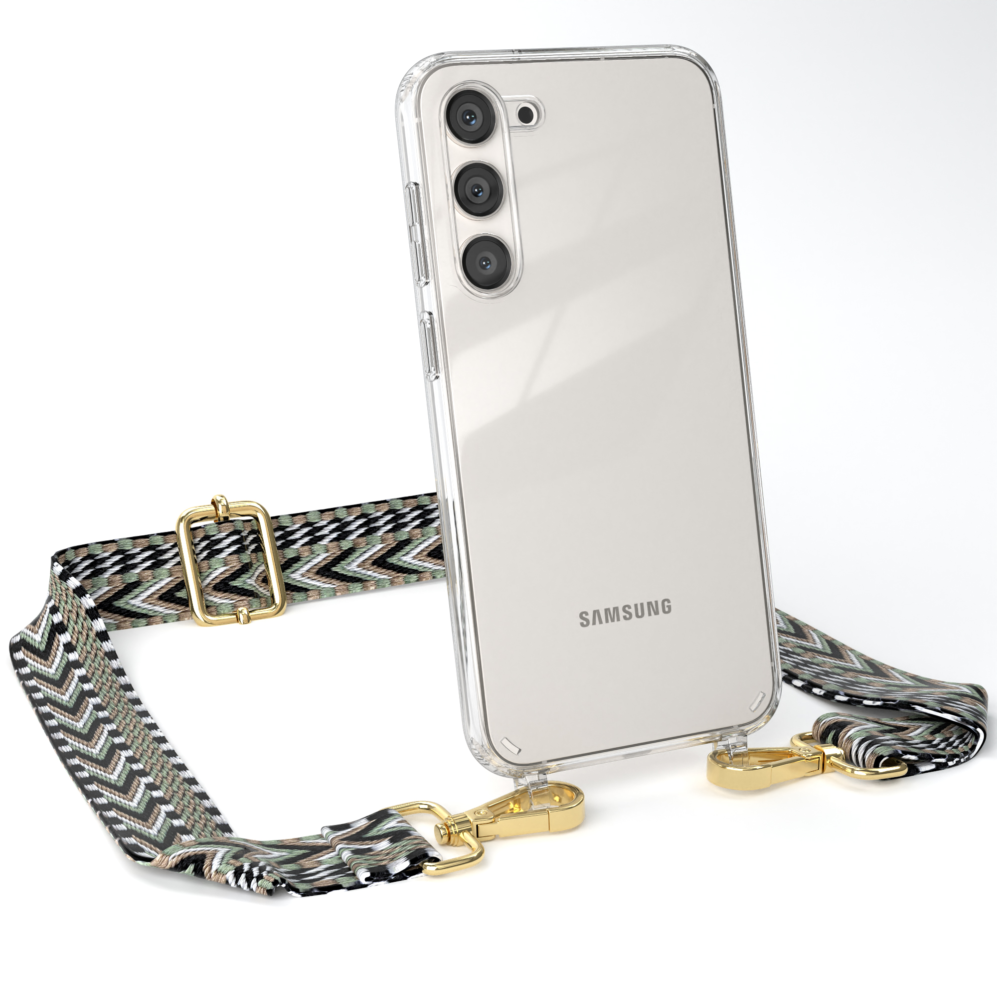 Schwarz S23 mit Umhängetasche, EAZY / Galaxy Transparente Samsung, CASE Handyhülle Kordel Grün Style, Plus, Boho