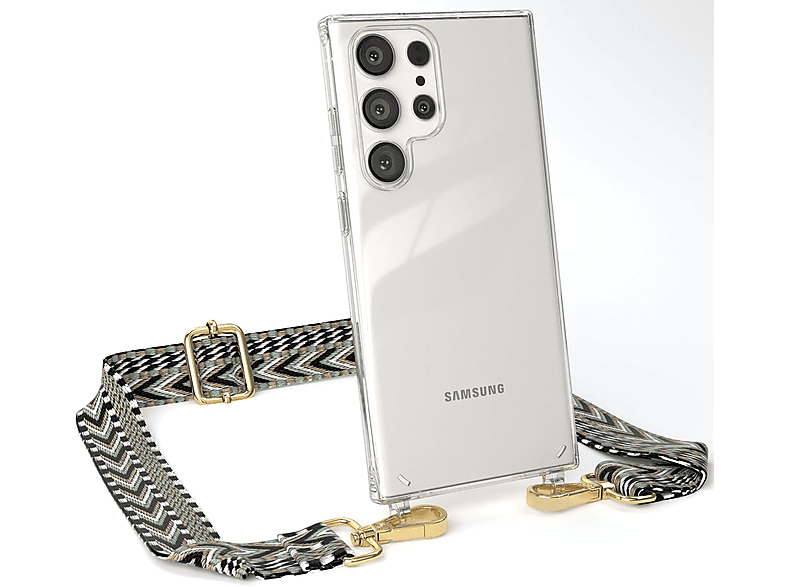 Schwarz Kordel Samsung, / Style, Ultra, Boho mit Umhängetasche, S23 Transparente CASE Handyhülle EAZY Grün Galaxy