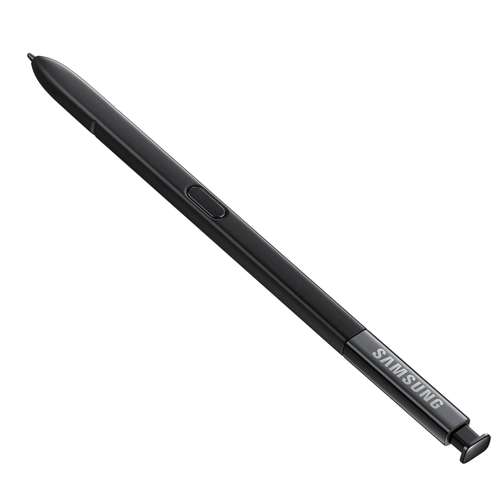 Schwarzer Eingabestift mit Samsung-Logo. Isoliert auf weißem Hintergrund.