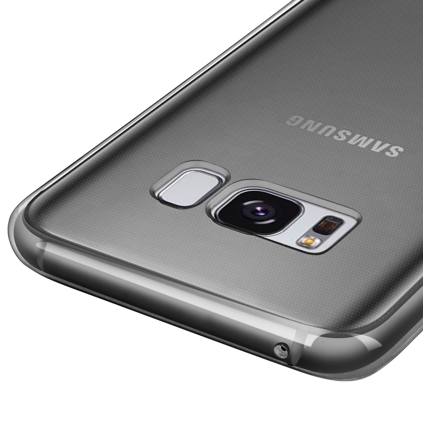 Primer plano de la parte trasera de un teléfono con cámara y el logotipo de Samsung.