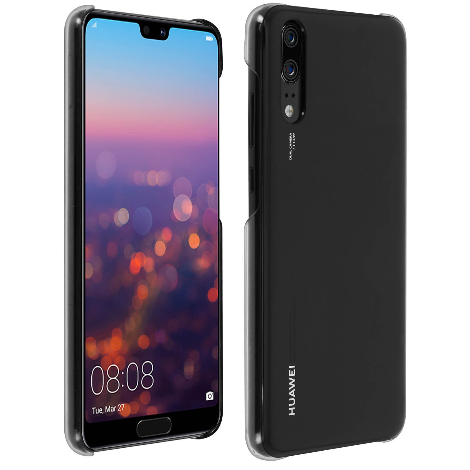 Due smartphone in custodie nere, uno rivolto in avanti, l'altro mostra il retro del telefono.
