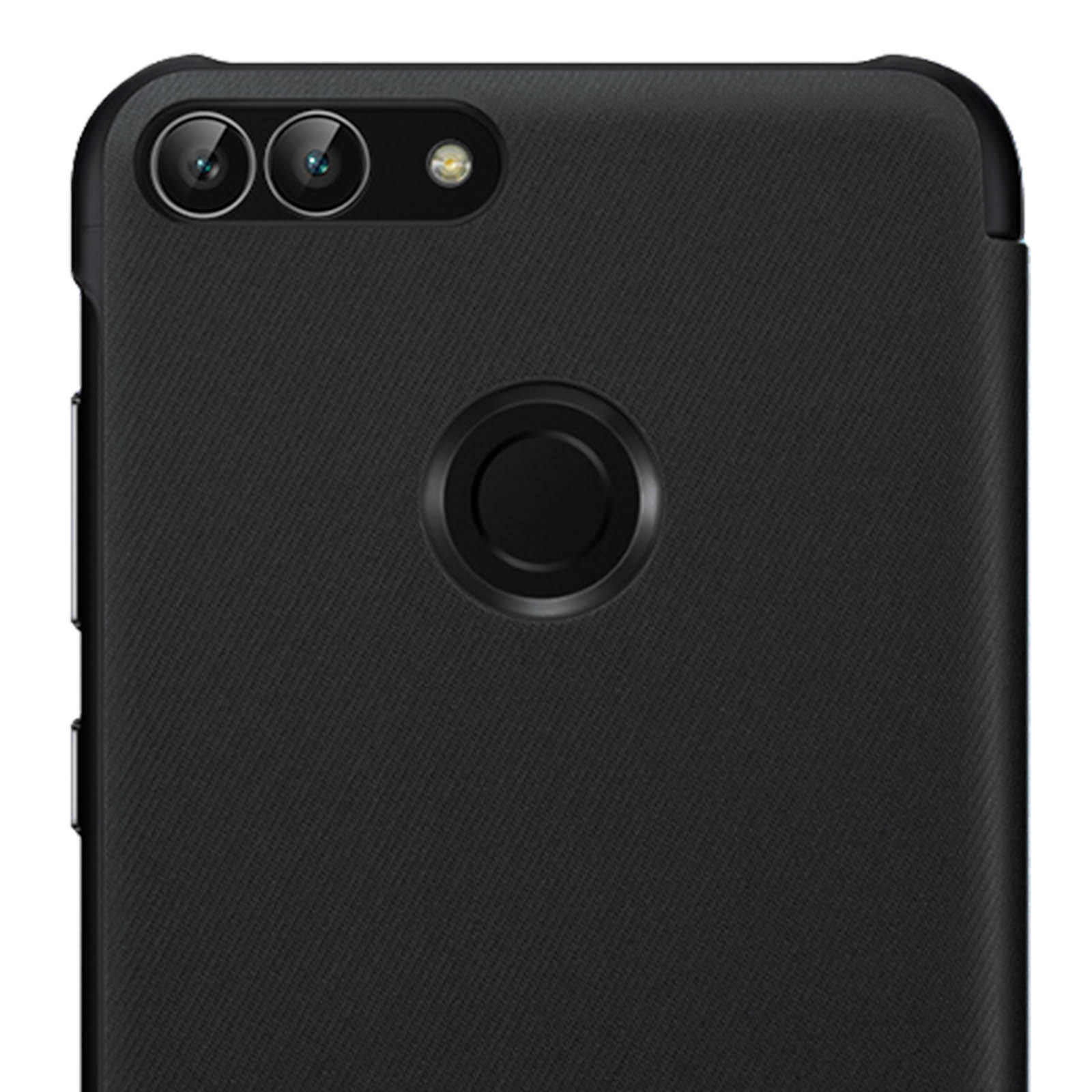 Schwarze Handyhülle mit Kamera und Fingerabdrucksensor. Die Hülle hat eine strukturierte Oberfläche.