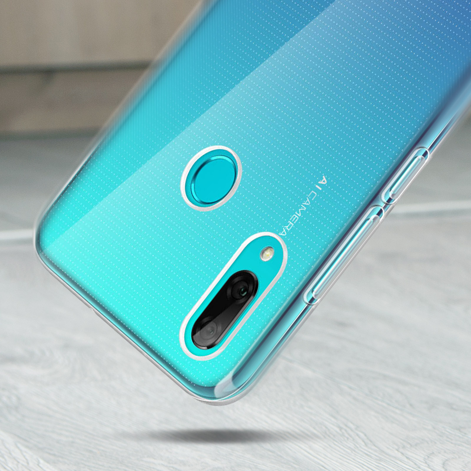 Blaue Handyhülle mit Kamera und AI-Kamera-Text.