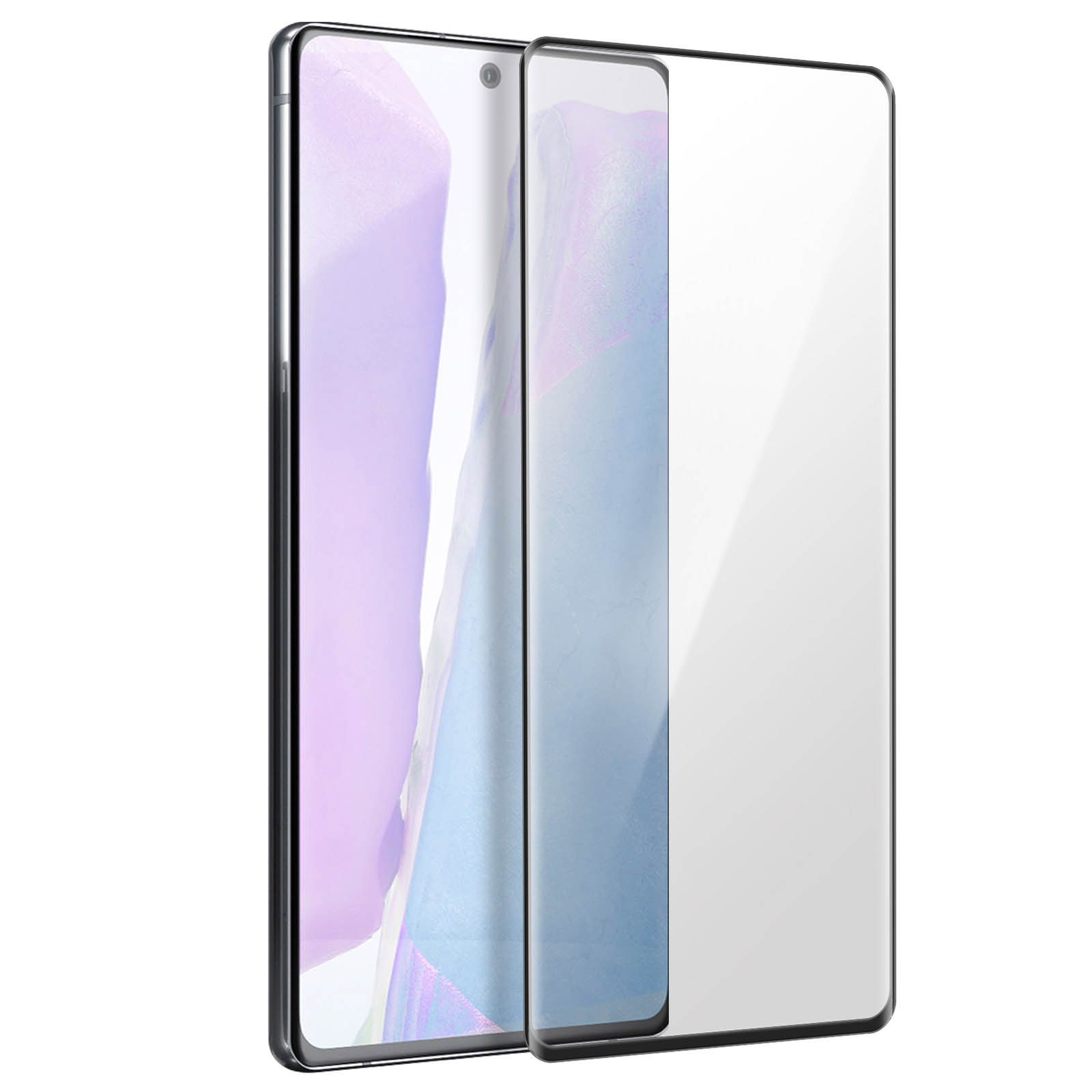 Uno smartphone con una protezione per lo schermo applicata. Il telefono è nero con una protezione per lo schermo in vetro.