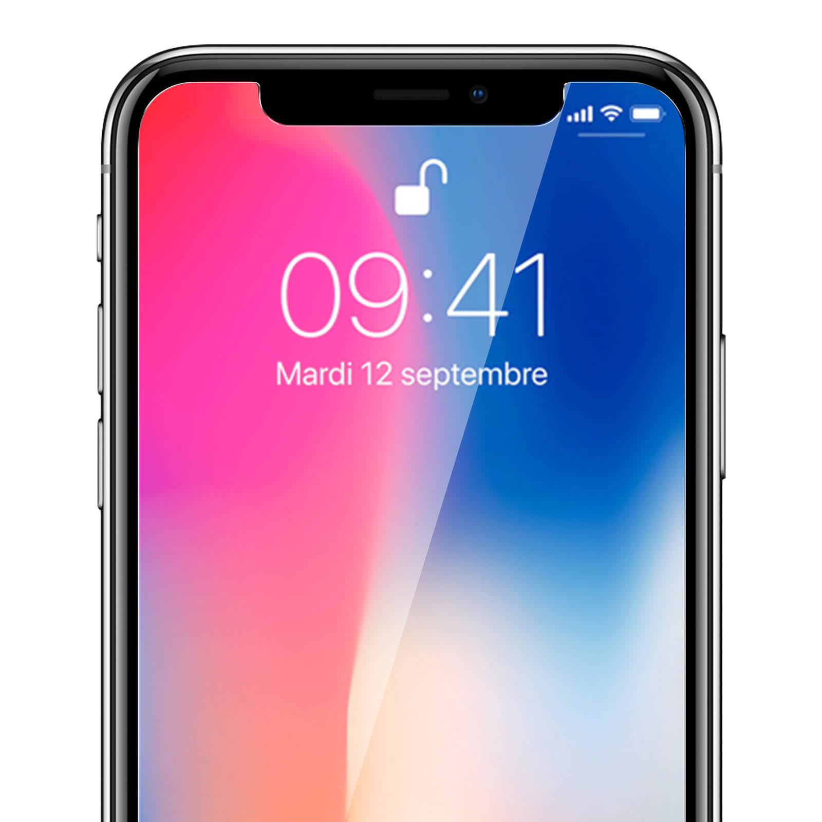Primo piano di un telefono con ora e data visualizzate.