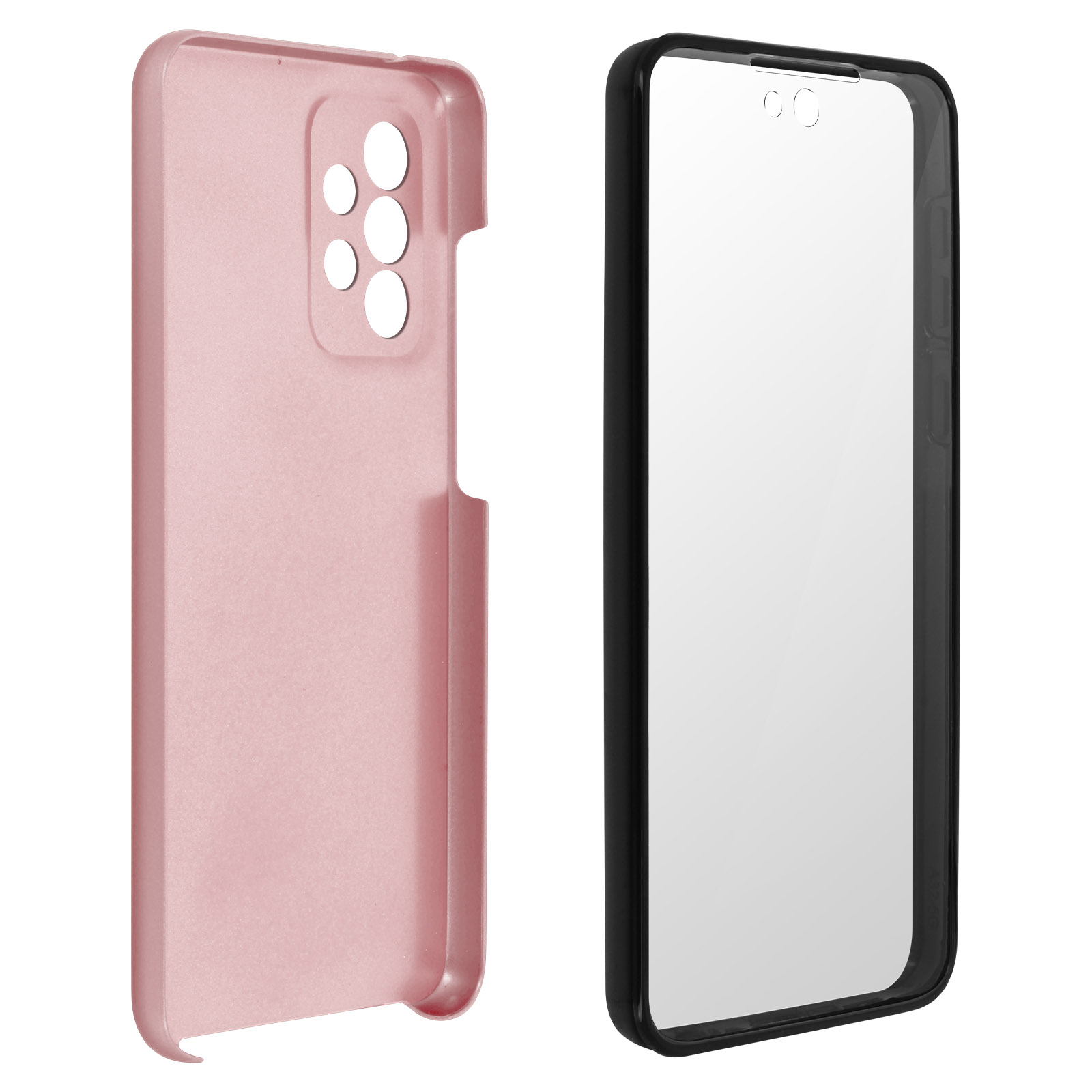 Twee telefoonhoesjes, één roze en één zwart, naast elkaar. De roze hoes is leeg.