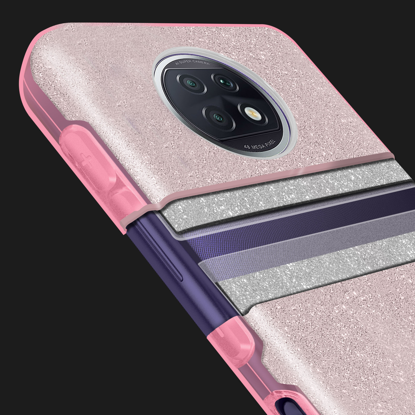 Roze telefoonhoes lagen. De hoes toont beschermlagen.