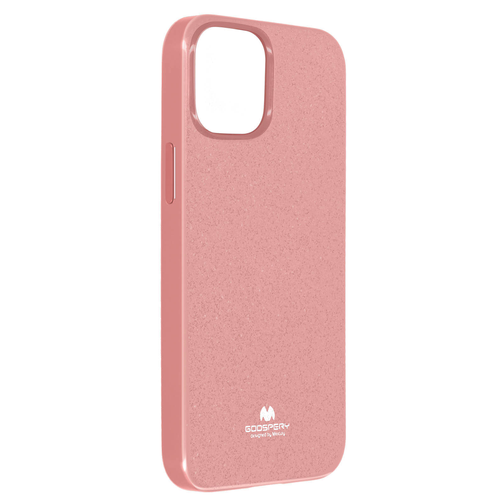 Una custodia rosa per telefono, con superficie strutturata, su sfondo bianco.