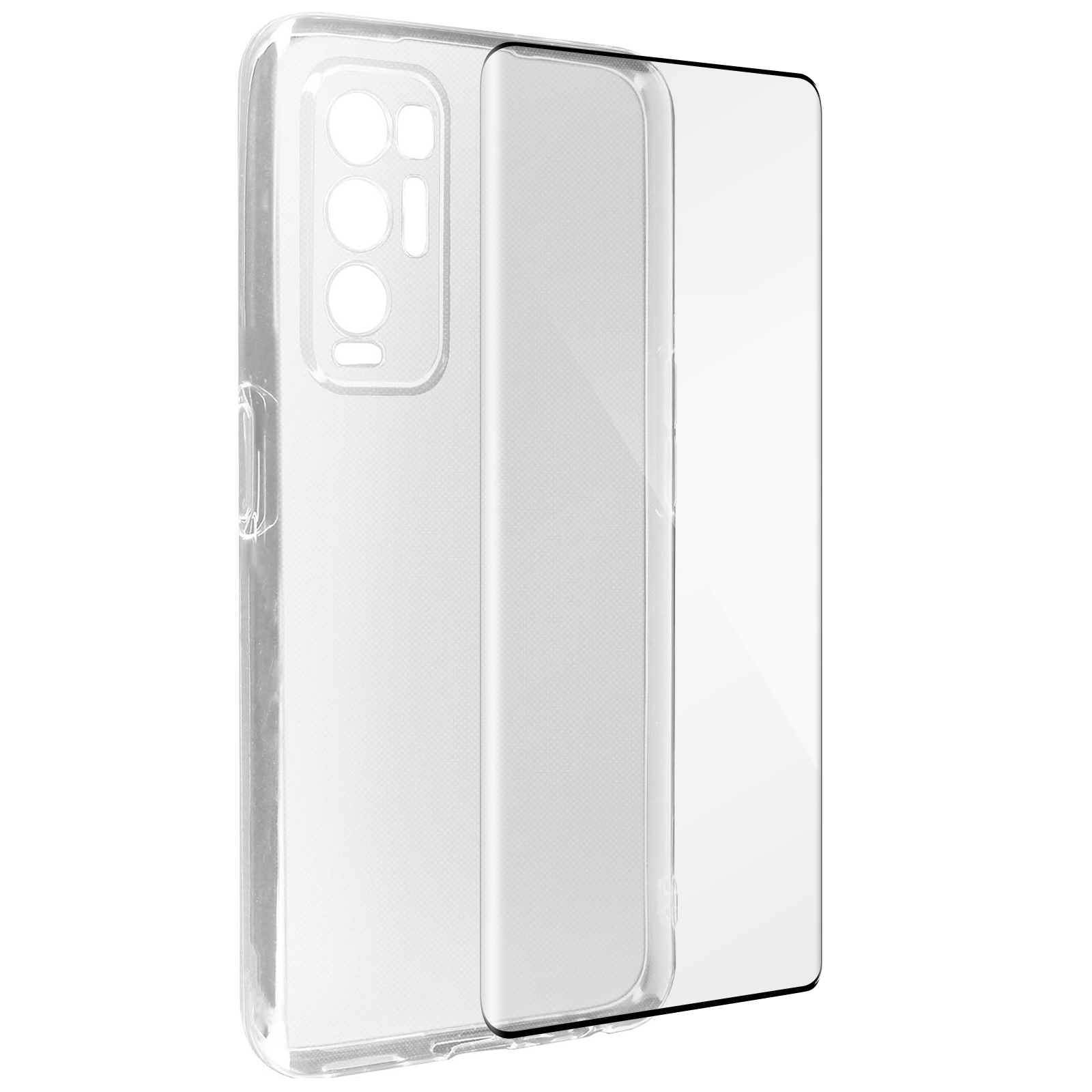 Eine transparente Handyhülle mit einem Displayschutz. Hülle und Schutz sind transparent.