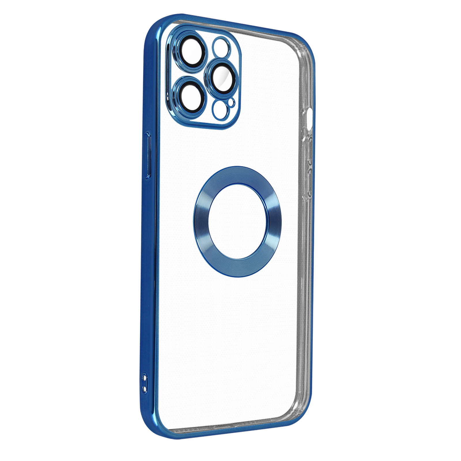 AVIZAR Transparente Silikonhülle im Blau Pro, iPhone Apple, Series, Chrome-Style Backcover, 13