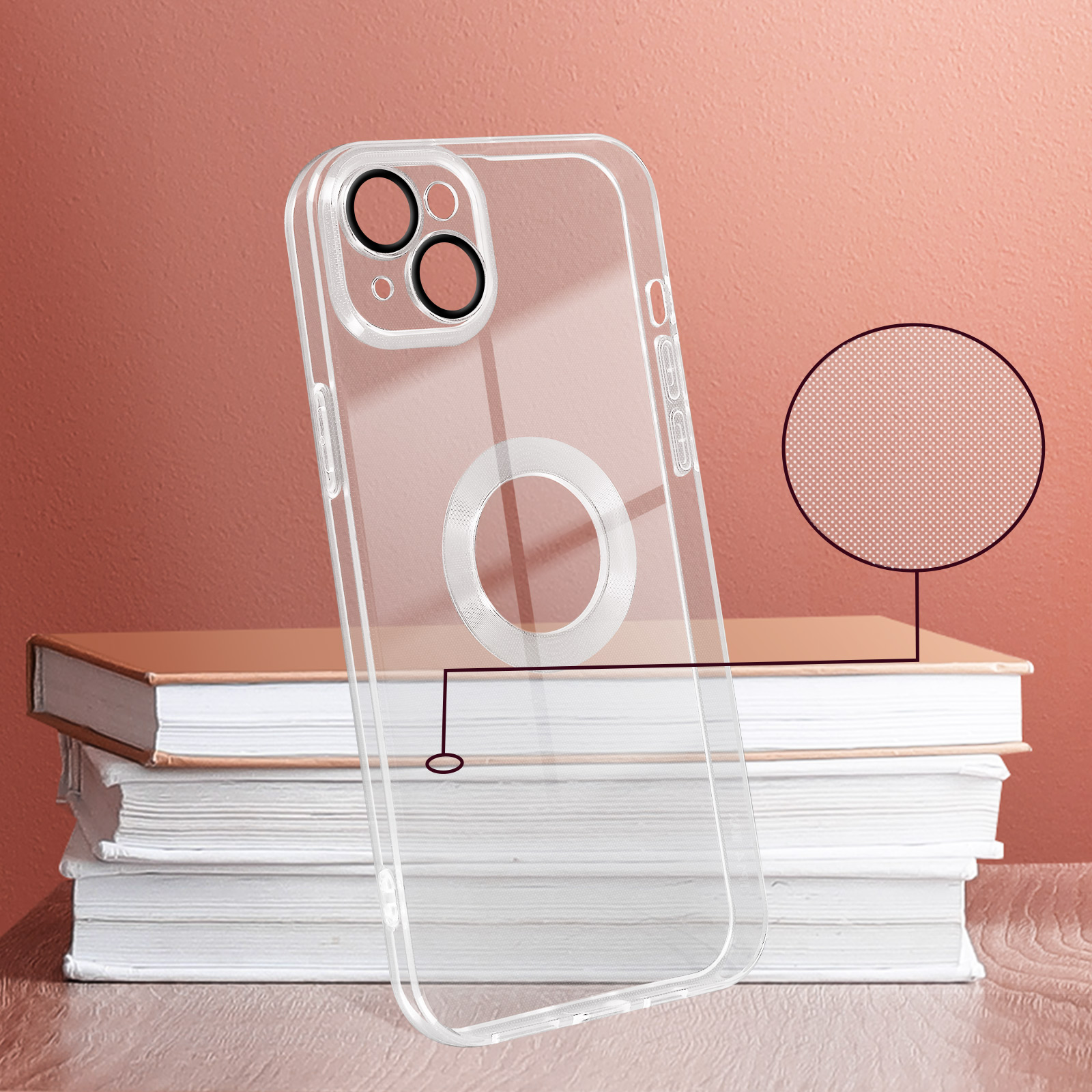 AVIZAR Transparente Silikonhülle im Series, Transparent Plus, Apple, Chrome-Style iPhone Backcover, 14