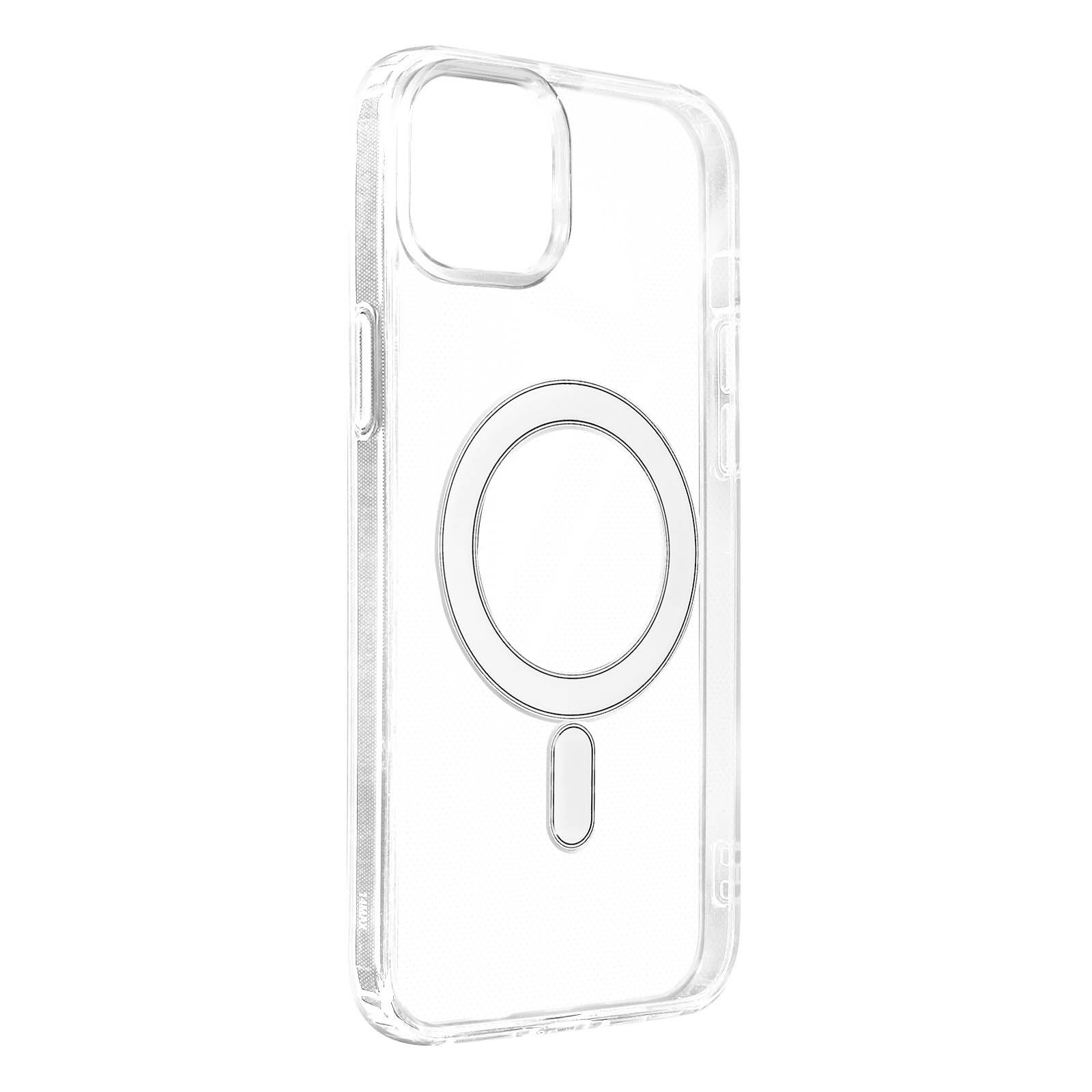 Coque de téléphone transparente avec un design circulaire au dos.