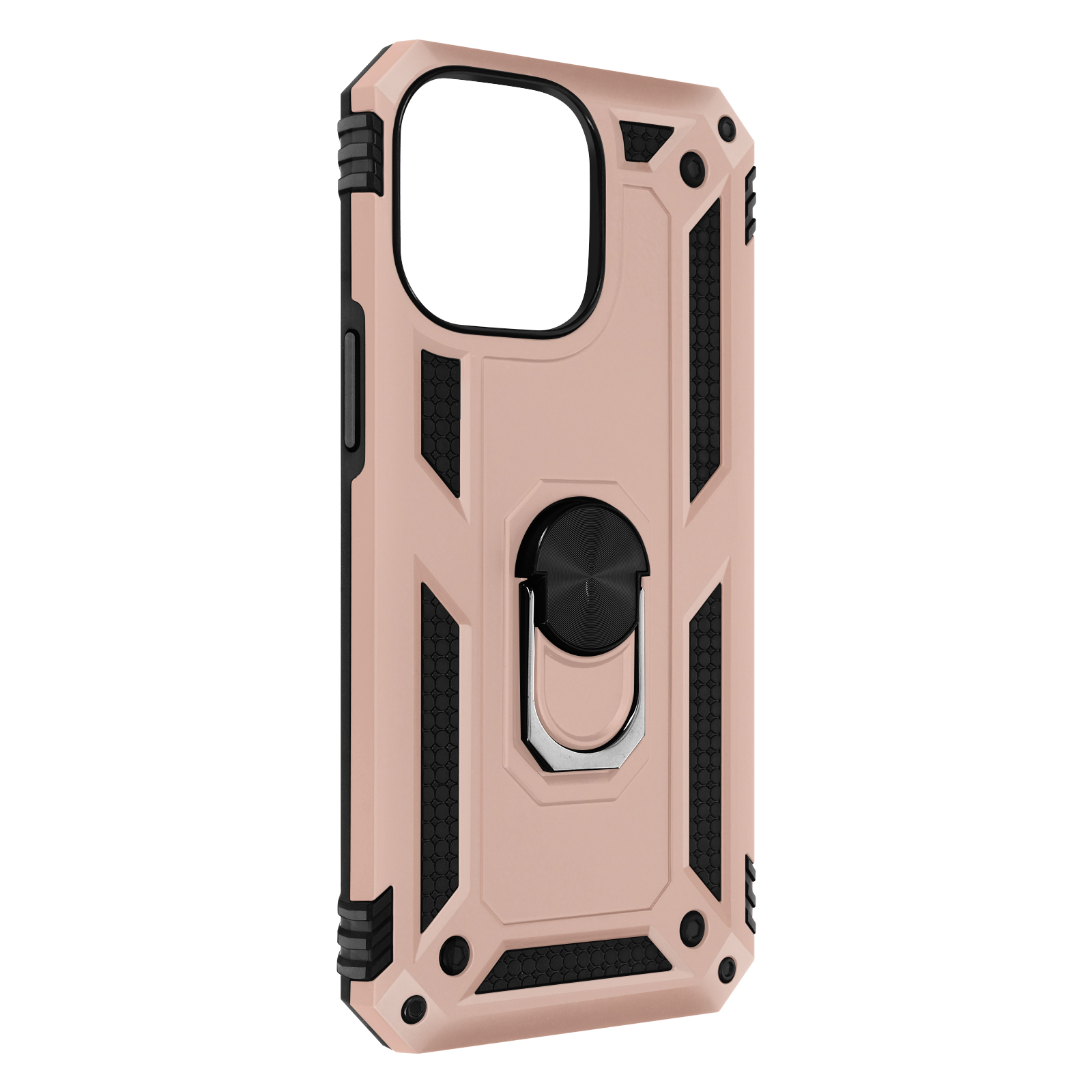 Custodia rosa con anello, design robusto.