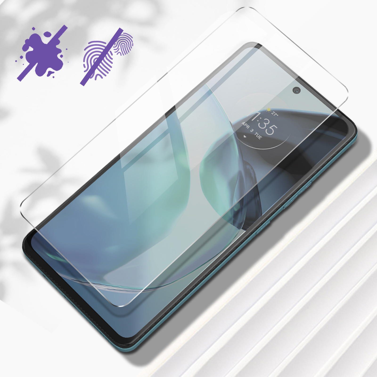 Un proteggi schermo su un telefono. Previene impronte digitali e liquidi.