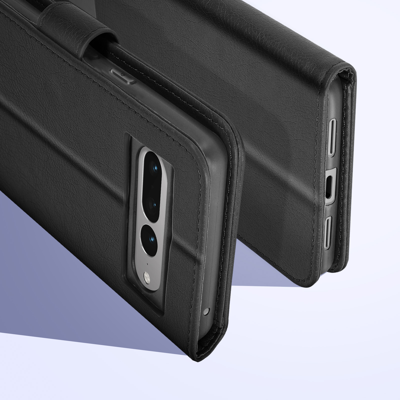 Due custodie nere per telefono, che mostrano l'interno con il ritaglio della fotocamera.
