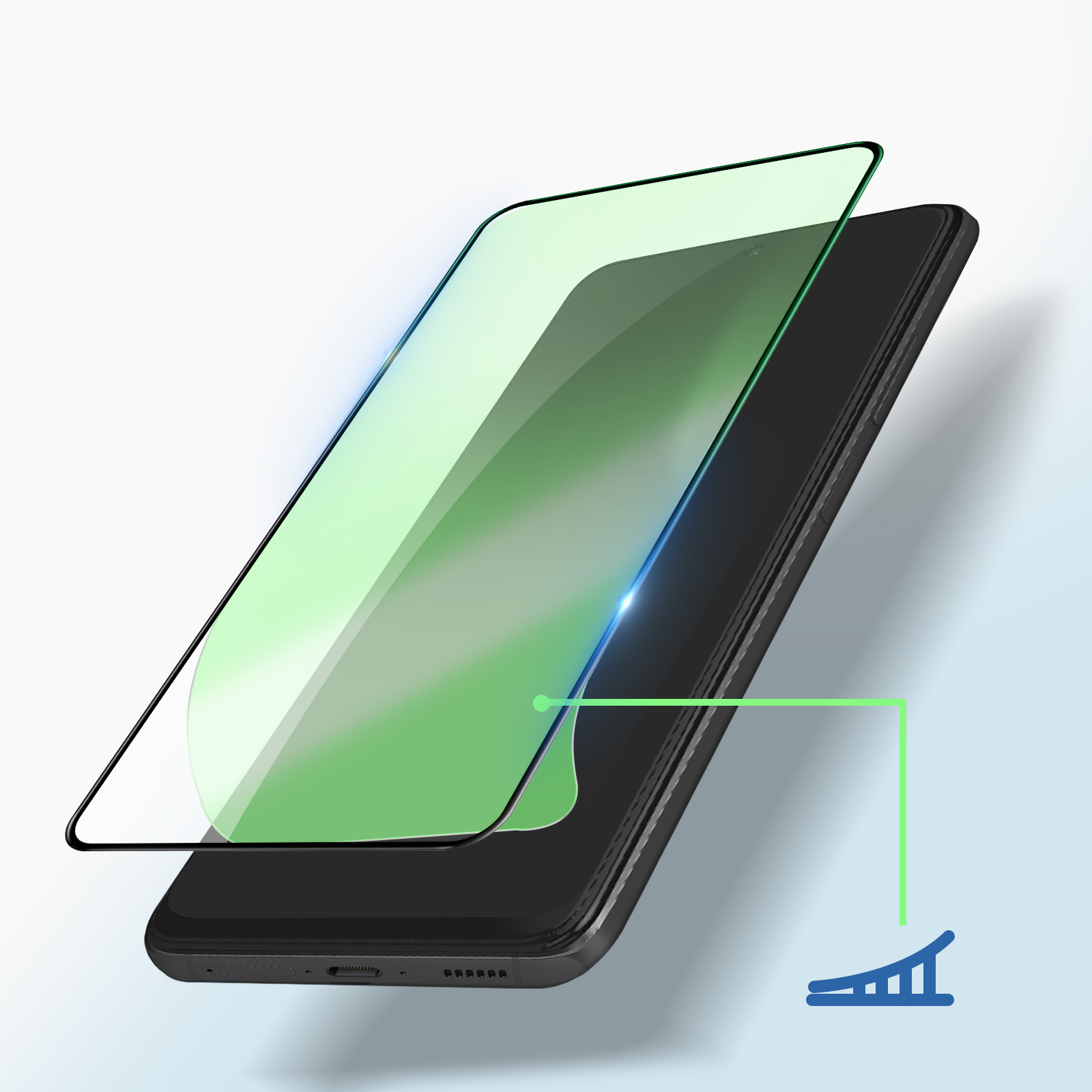 Telefono e protezione schermo in applicazione, tono verde.
