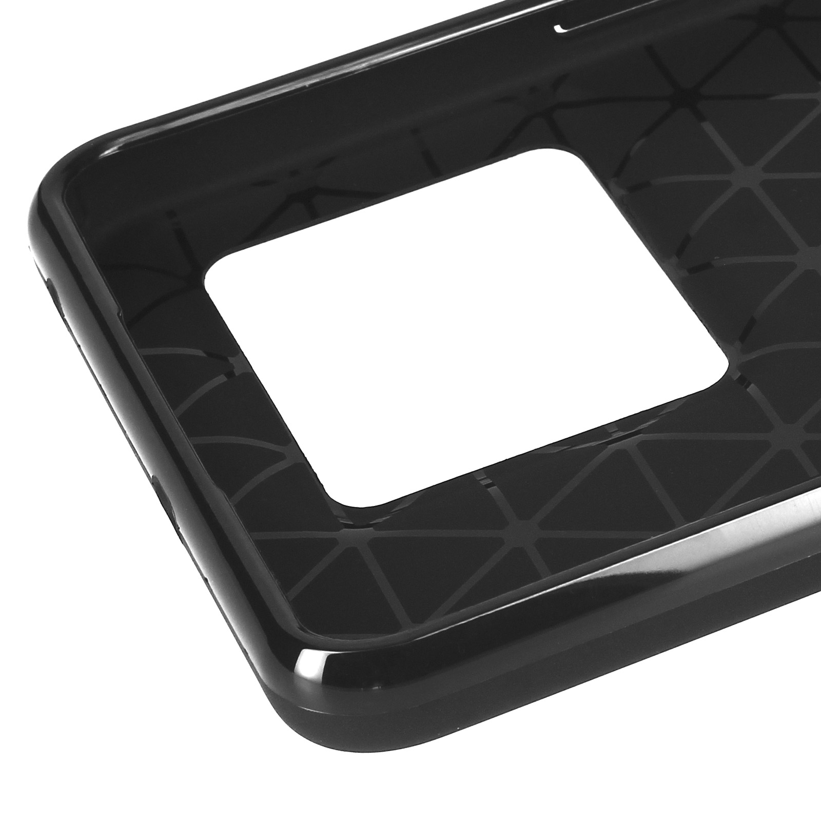Schwarze Handyhülle mit Ausschnitt für die Kamera. Die Hülle hat ein strukturiertes Design.