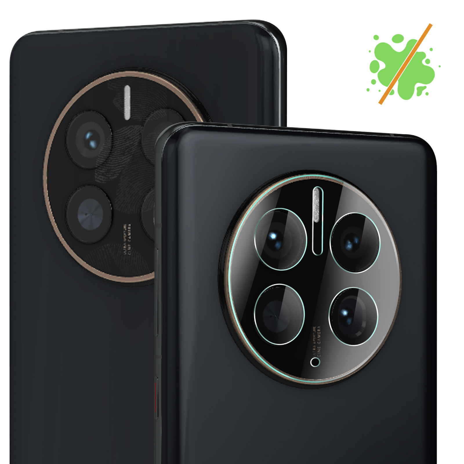 Due telefoni neri con obiettivi della fotocamera. Lo sfondo è sfocato. Anche il telefono dietro è visibile.