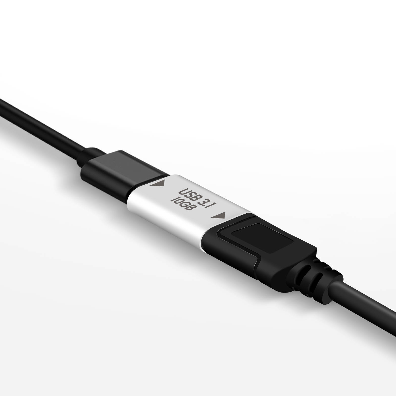 Un cavo USB 3.1 con estremità nere e parte centrale argentata, etichettato 'USB 3.1 10GB'.