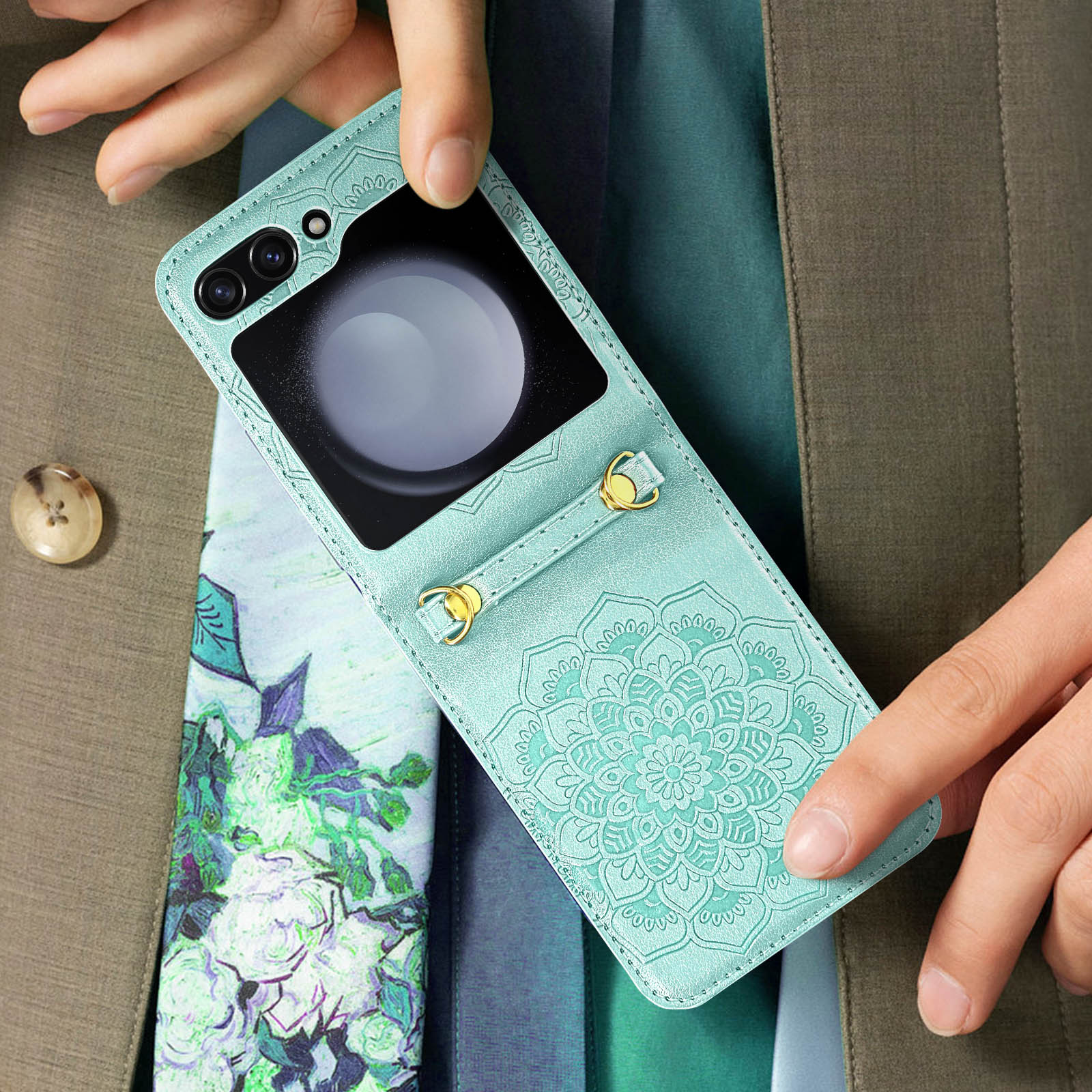 Backcover, Türkisblau Series, Z Blossom Mandala 5, AVIZAR Samsung, Flip Galaxy