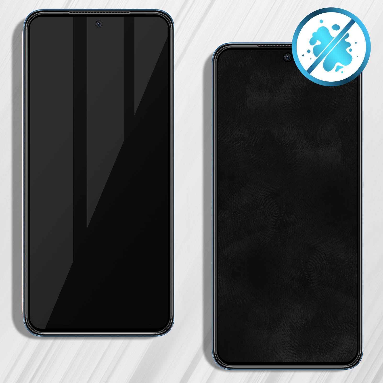 Due telefoni vengono visualizzati fianco a fianco. Uno ha una protezione per lo schermo.