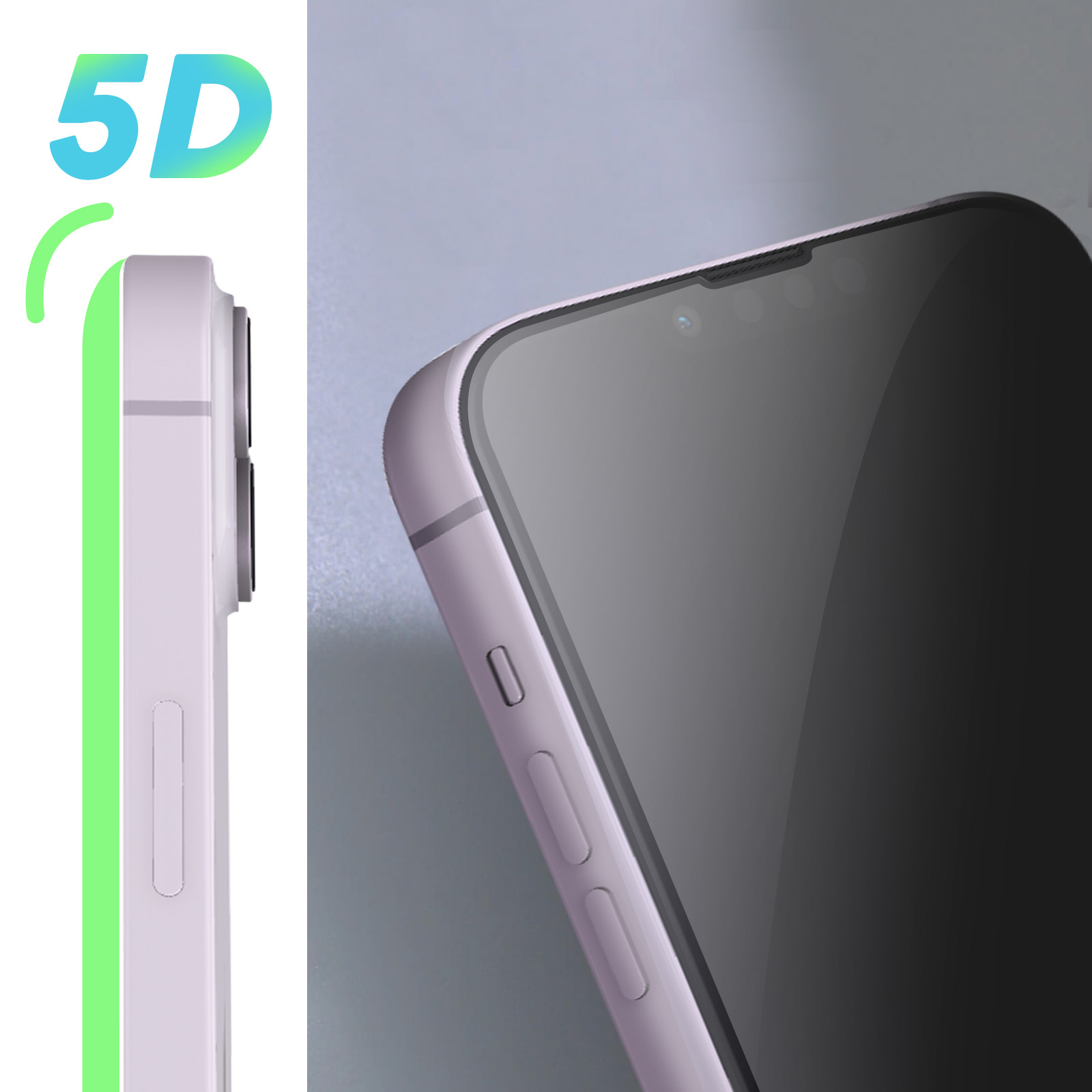 Primo piano di un telefono. Il testo "5D" è visibile a sinistra. Il telefono è viola chiaro.