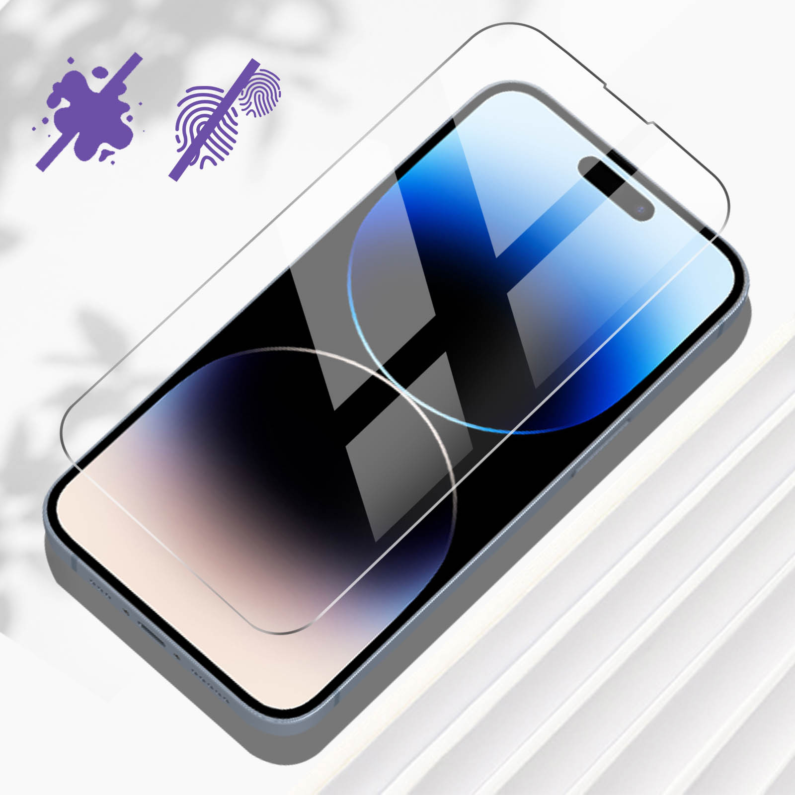 Een telefoon met een schermbeschermer aangebracht. De beschermer is helder en bedekt het scherm.