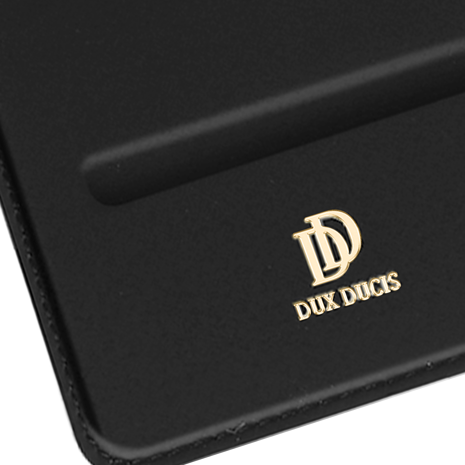 Custodia nera con logo DUX DUCIS dorato.
