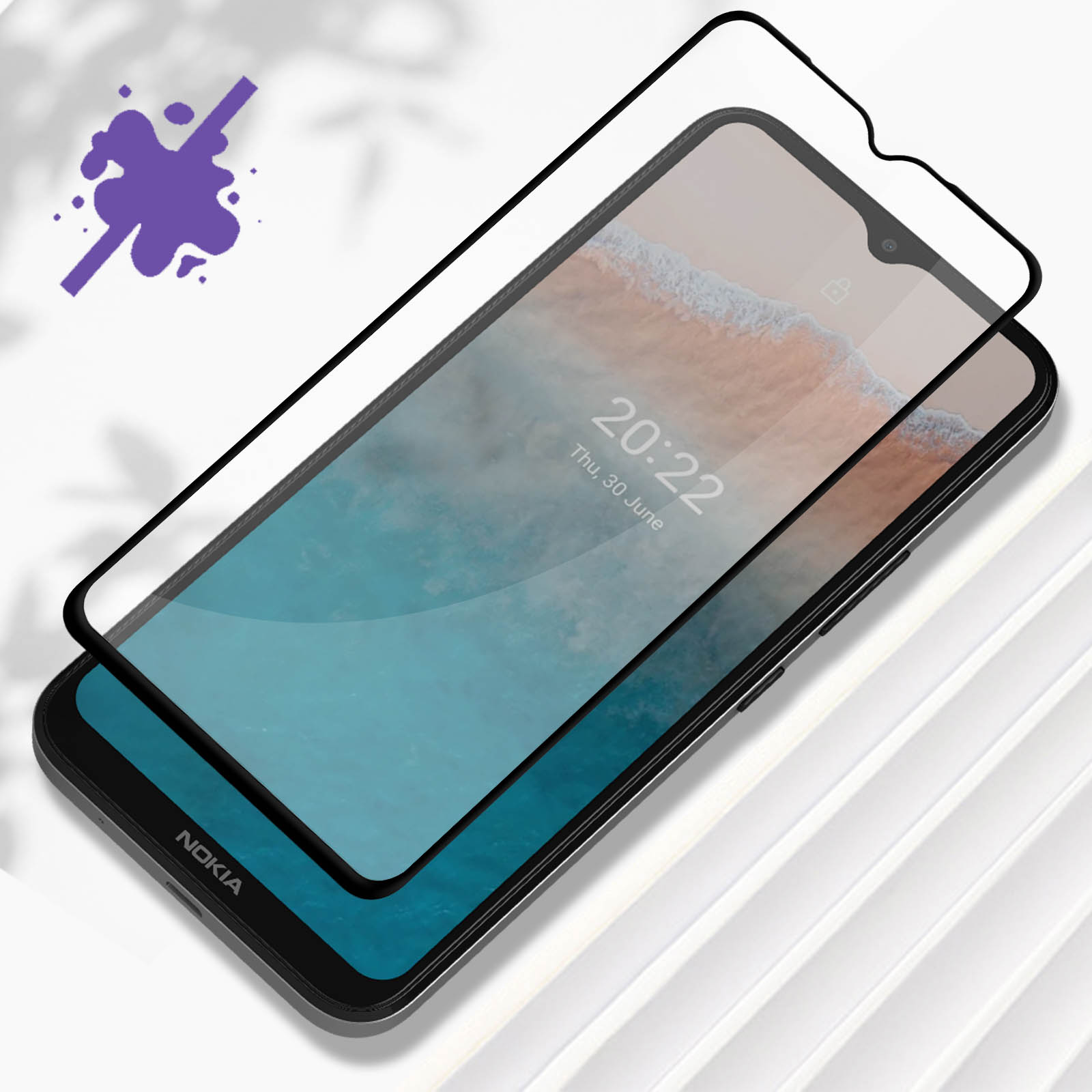 Un telefono con protezione schermo applicata. Il telefono mostra l'ora 20:22. Cornice nera.