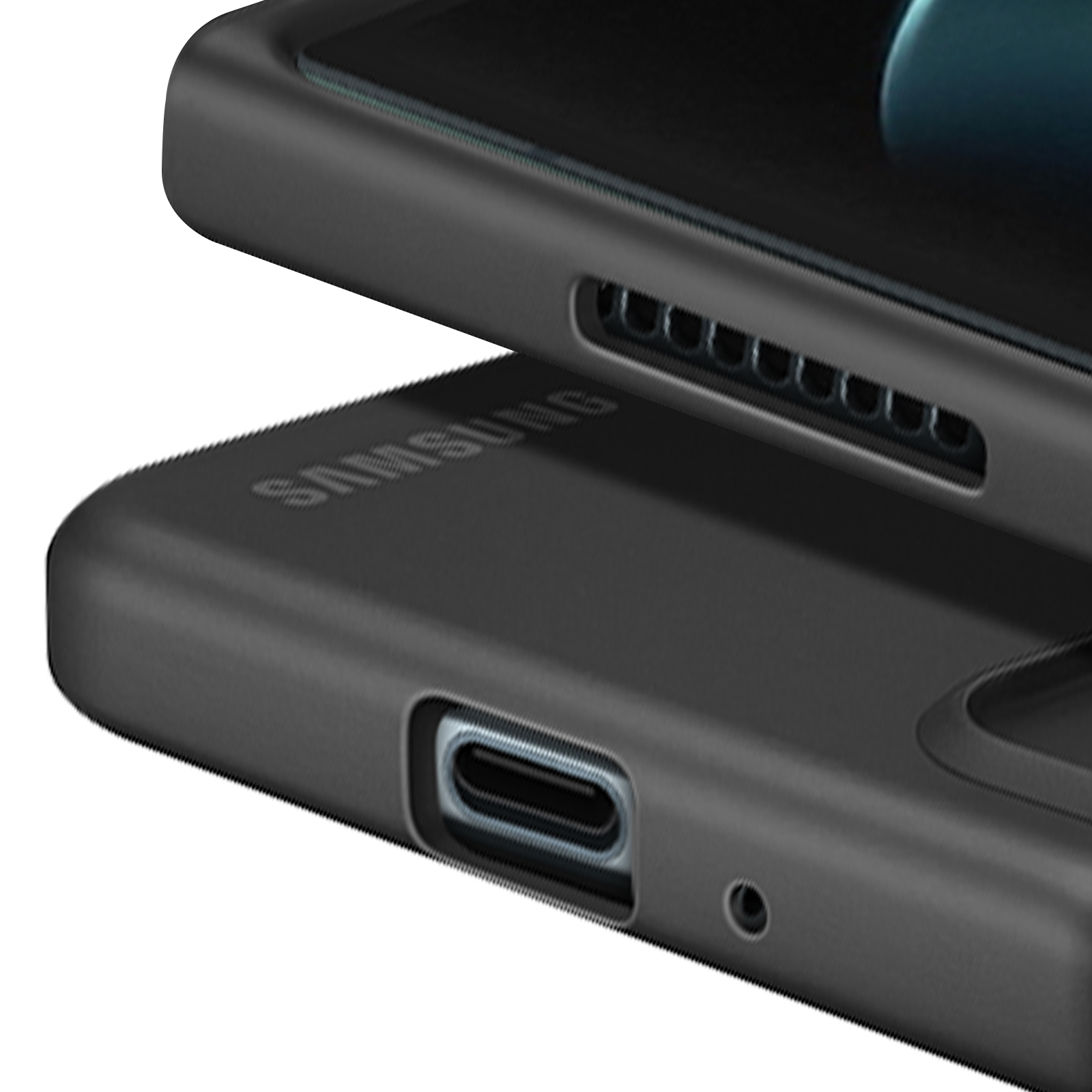 Dos fundas negras apiladas, con un logo de Samsung.