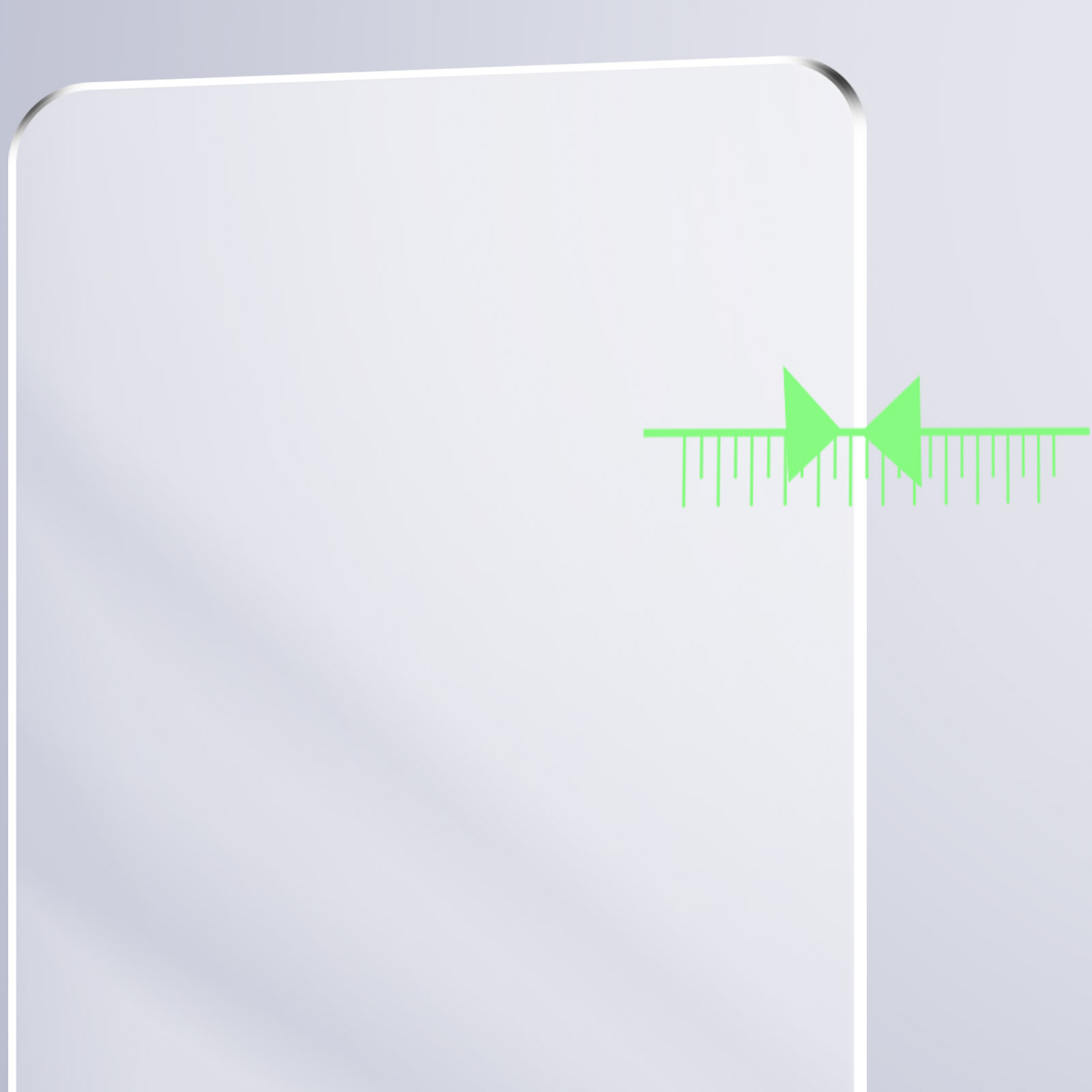 Pannello di vetro trasparente con grafica verde e segni simili a un righello.