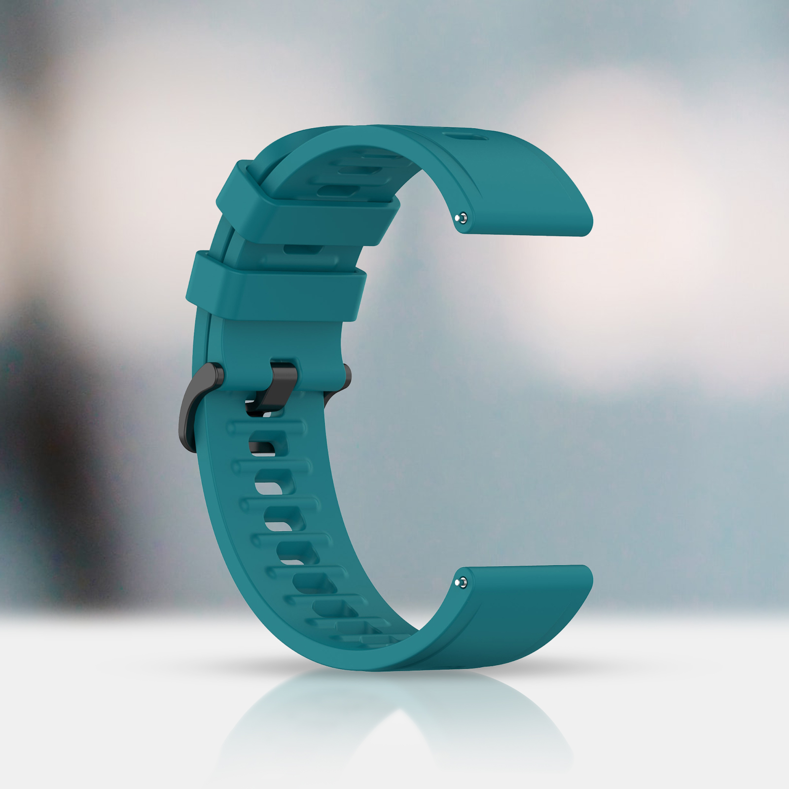 Cinturino verde acqua per orologio. Il cinturino è curvo, per un orologio.
